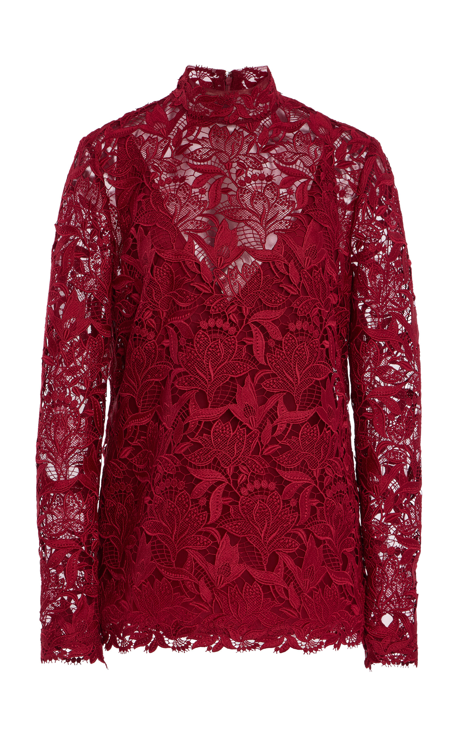 Carolina Herrera - Lace Mock Neck Top - Red - US 10 - Moda Operandi