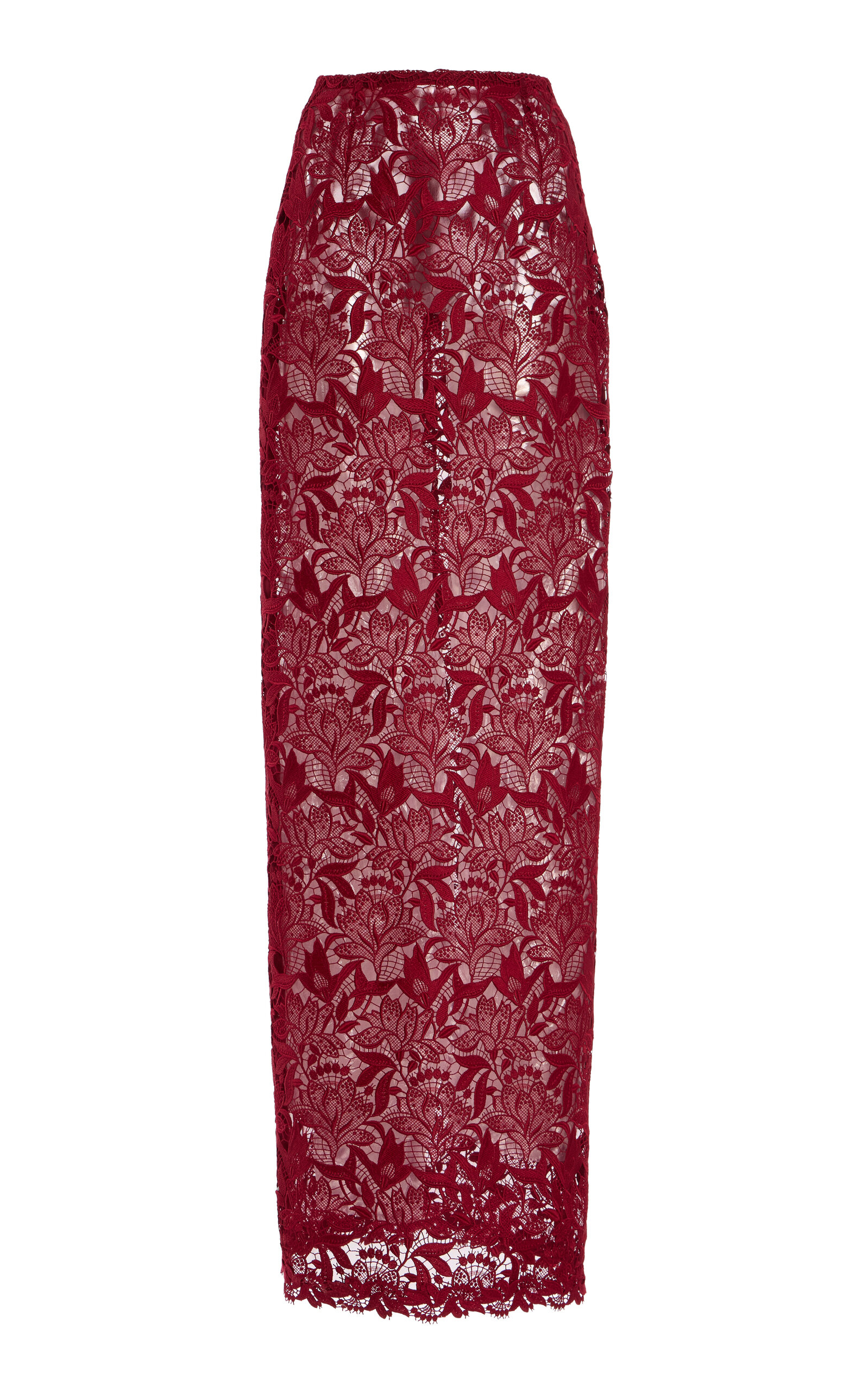 Carolina Herrera Lace Column Maxi Skirt In Red