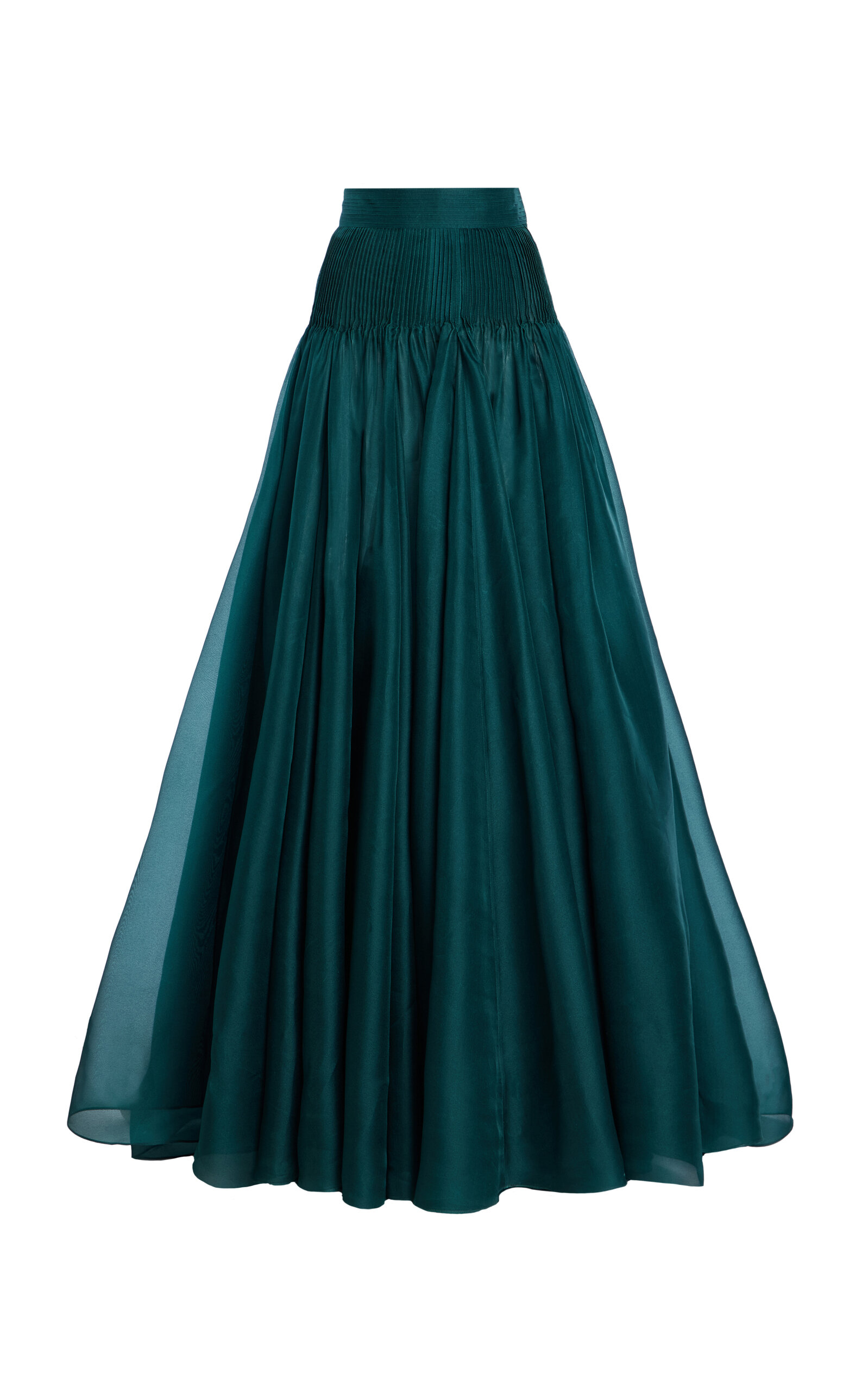 Carolina Herrera Pintucked Silk Maxi Skirt In Dark Green
