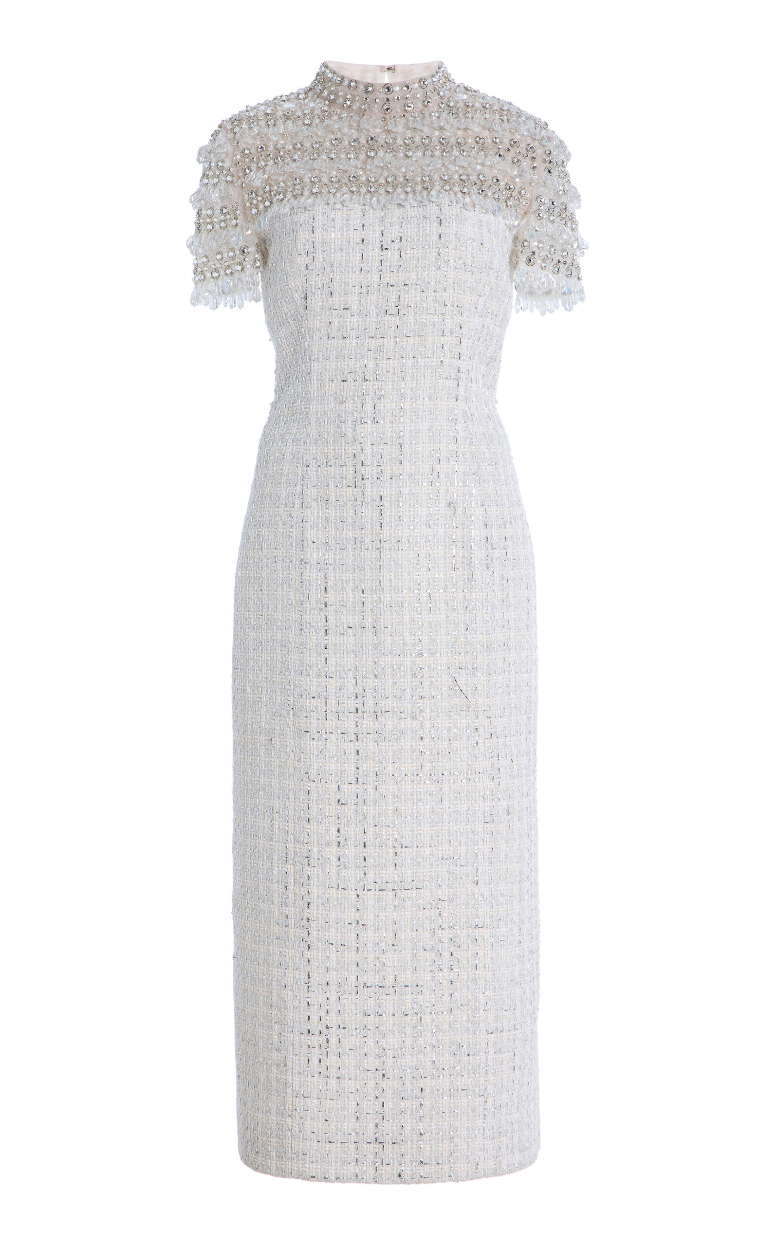 Carolina Herrera Embellished Tweed Midi Dress In Ivory