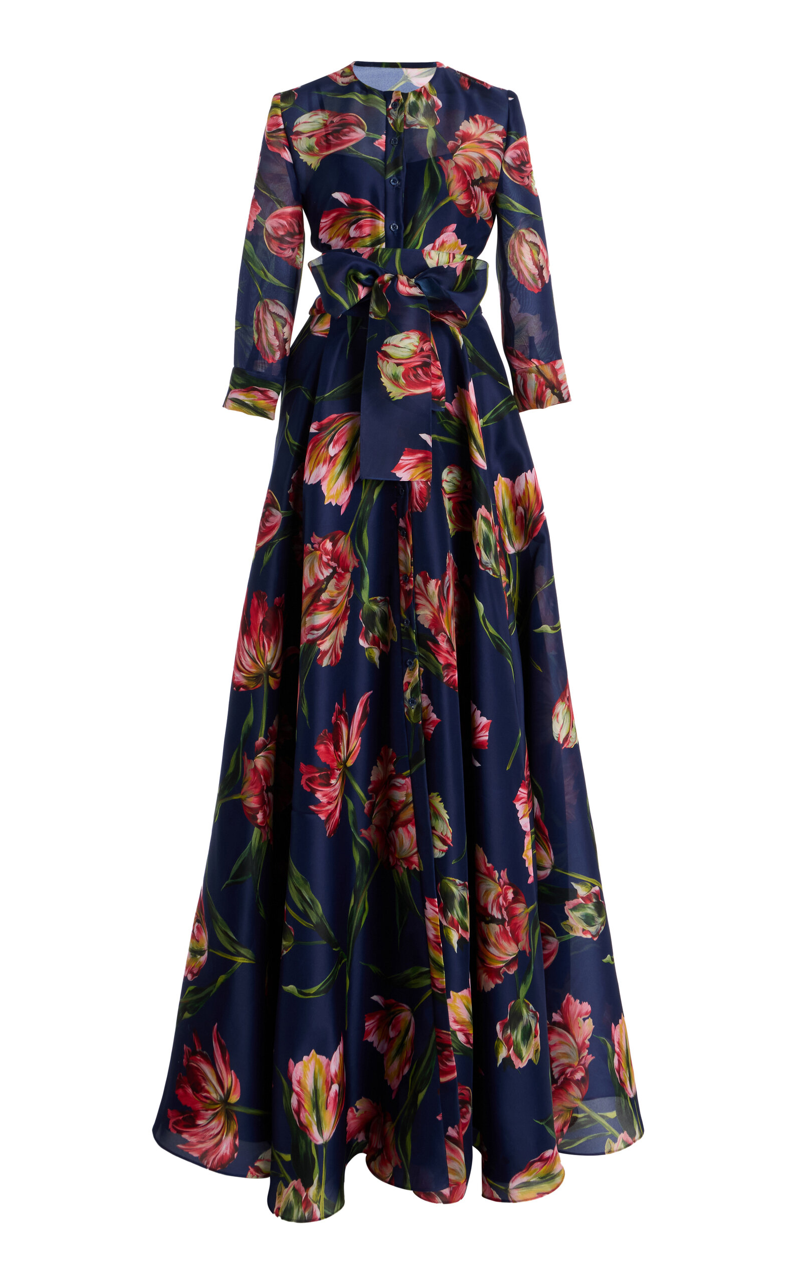 Carolina Herrera Floral Silk Gazar Trench Gown