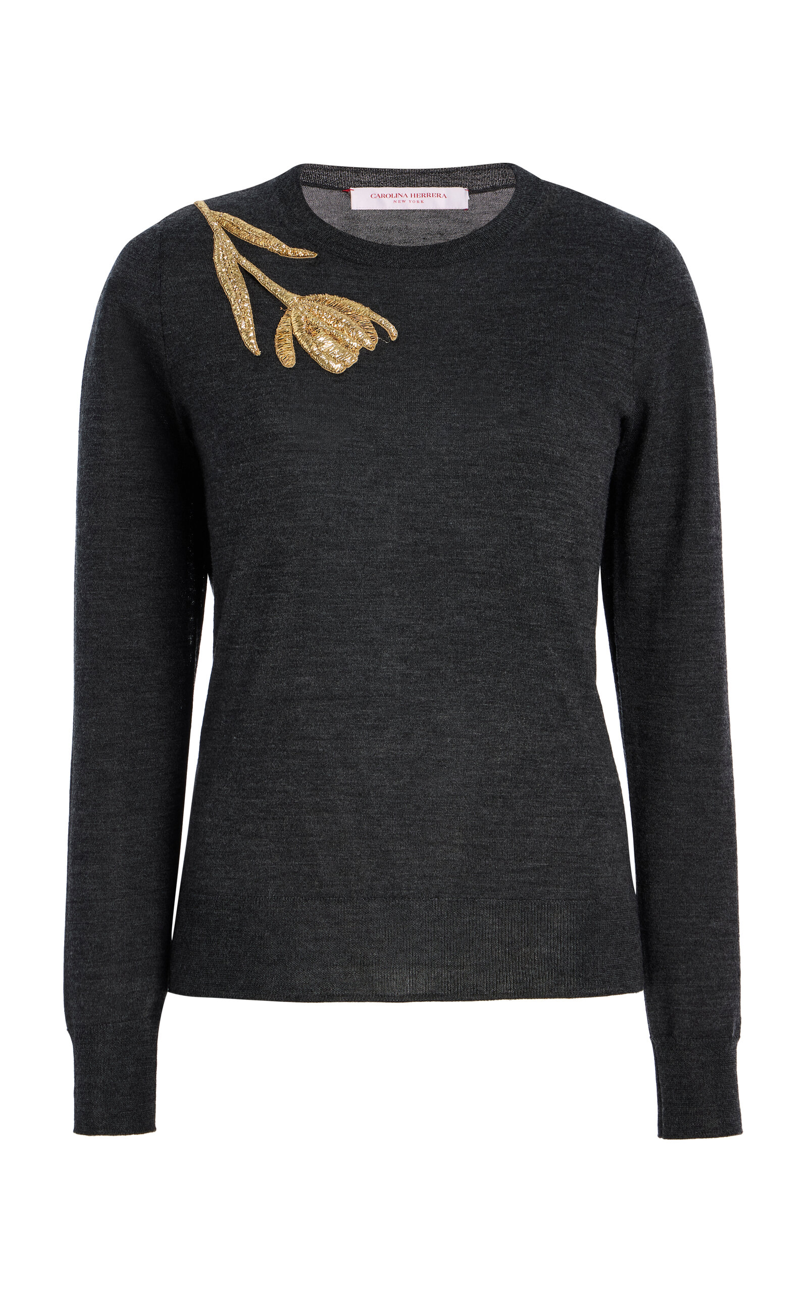 Carolina Herrera Embellished Wool-silk Sweater In Dark Grey