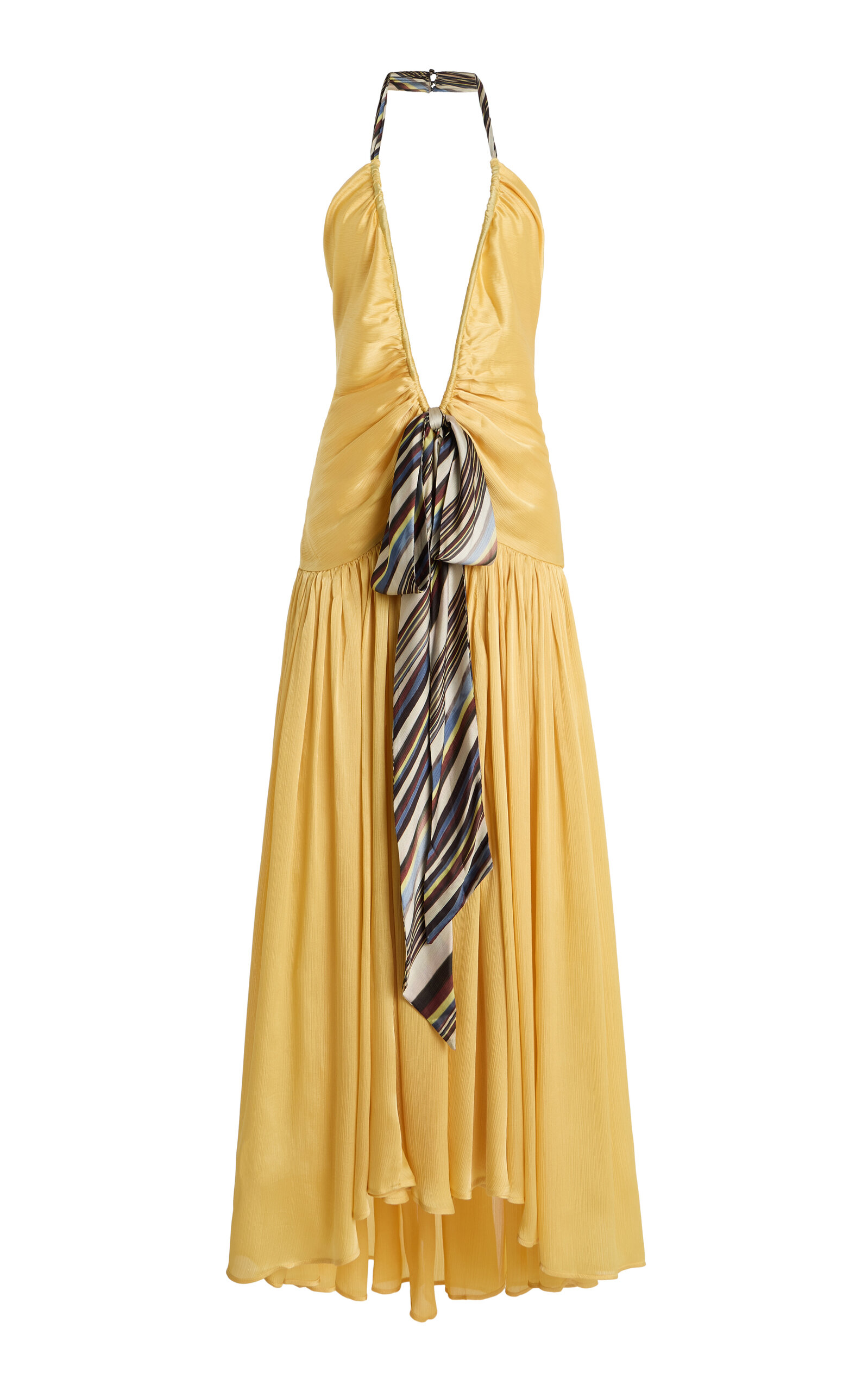 Siedres Exclusive Liessa Plunged Satin Maxi Dress In Yellow
