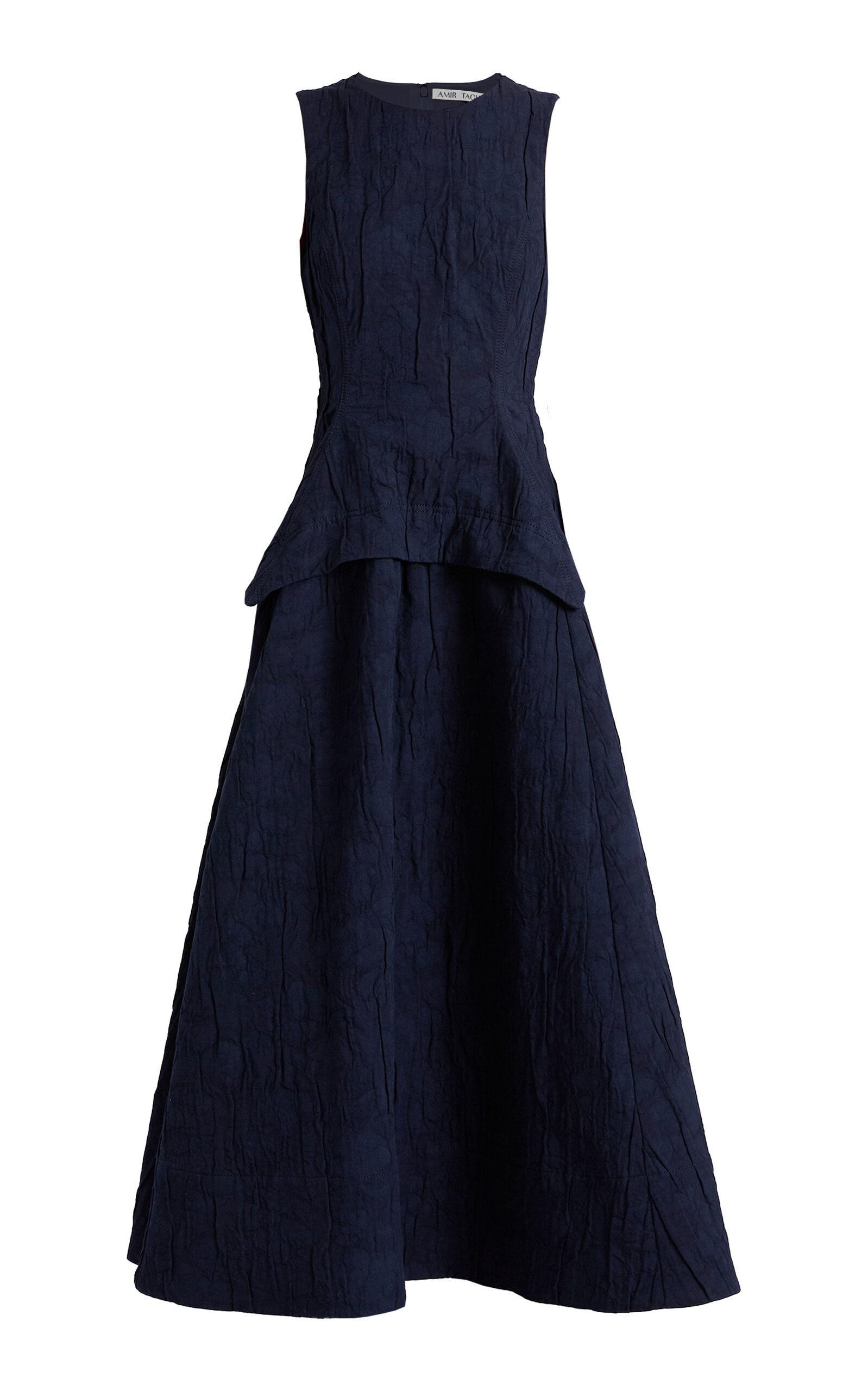 Amir Taghi Sara Cotton-Linen Cloqué Midi Dress - Navy