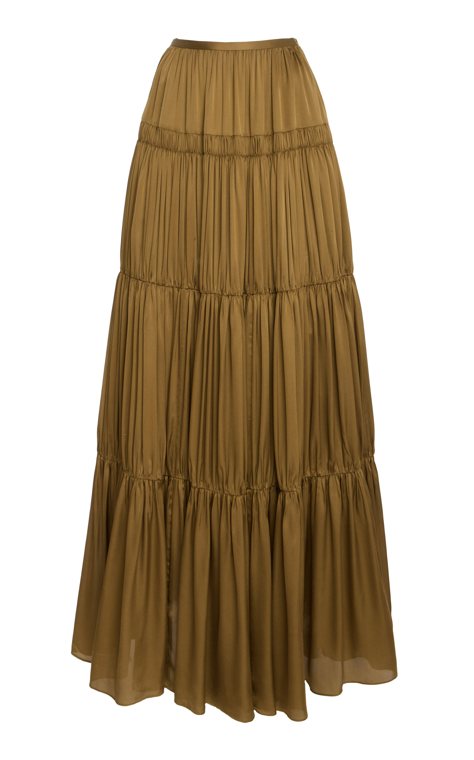 Ulla Johnson Gaelle Layered Silk Maxi Skirt - Olive
