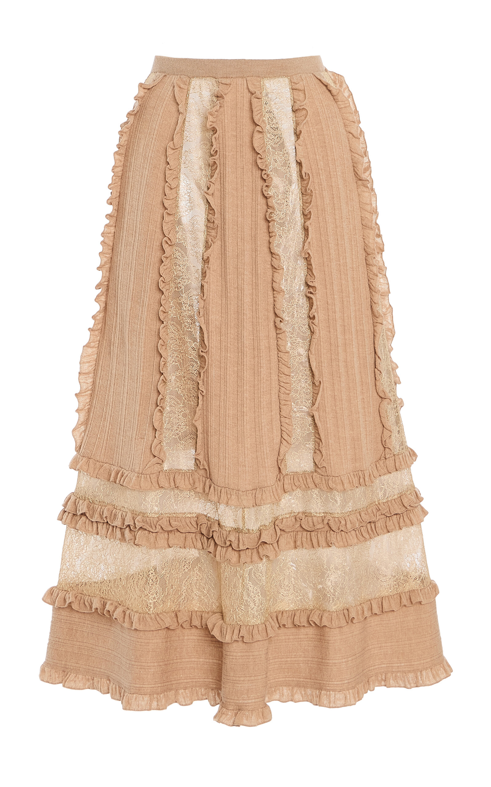 Ulla Johnson Vivian Embroidered Wool Midi Skirt In Tan
