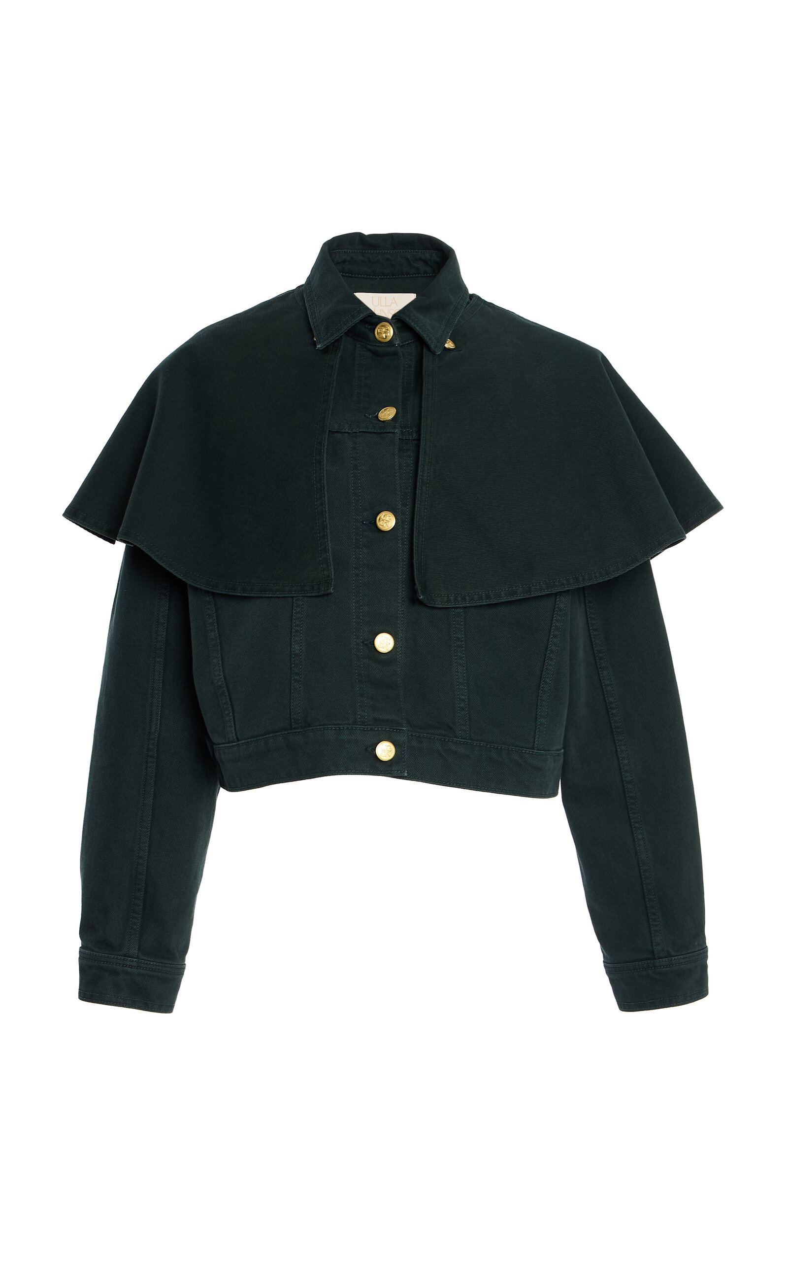 Ulla Johnson The Agata Denim Cotton Cape Jacket In Dark Green