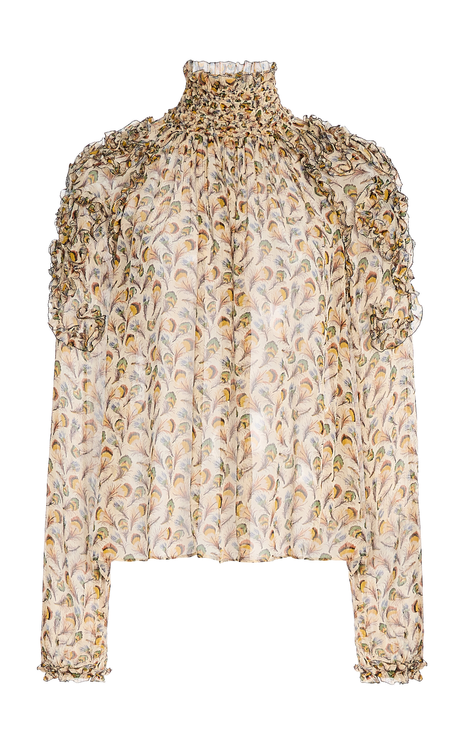 Ulla Johnson Magdalena Smocked Sleeve Silk Top - Multi