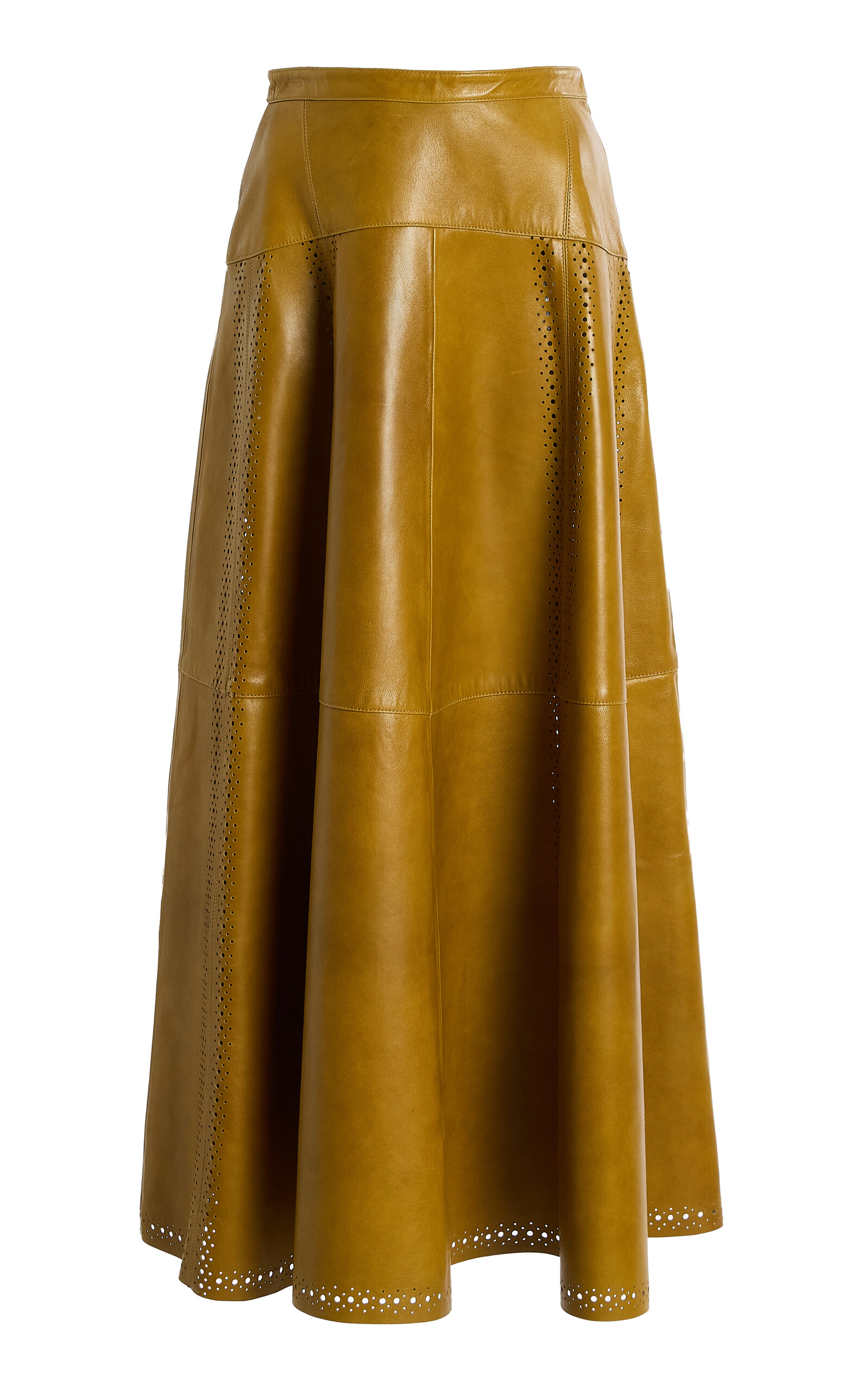 Ulla Johnson Aninda Leather Midi Skirt In Olive