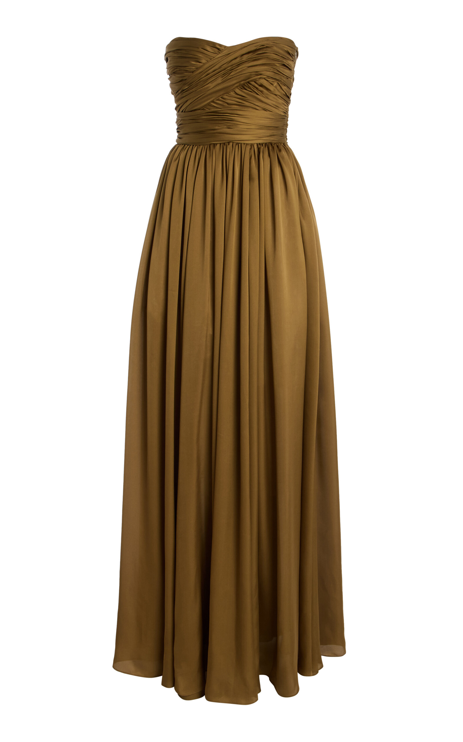 Ulla Johnson Anastasia Strapless Silk Gown In Olive