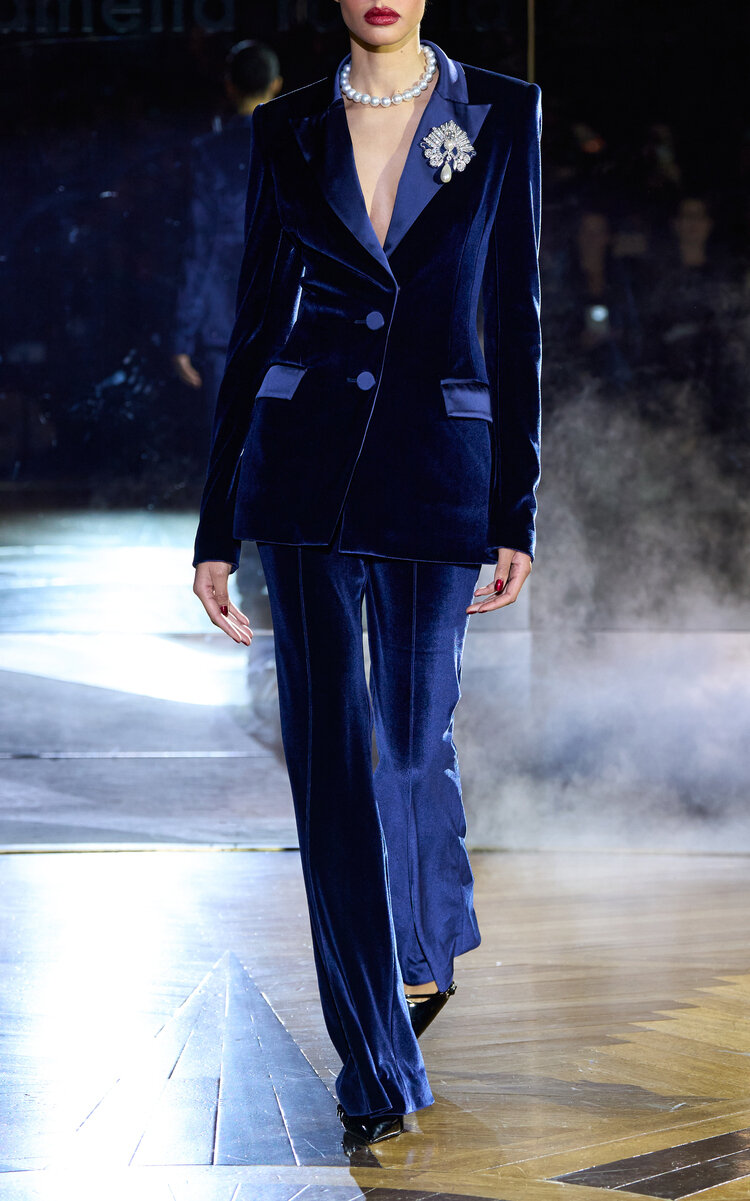 Satin-Lapel Stretch-Velvet Jacket