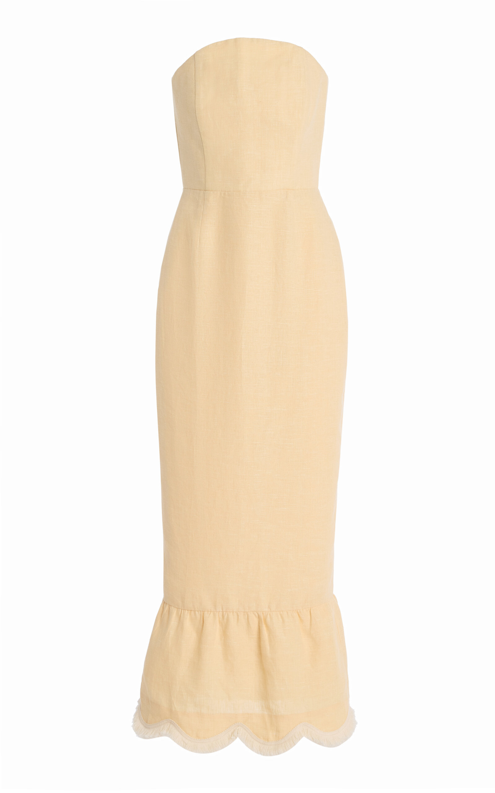 Essie Strapless Fringed Linen Maxi Dress