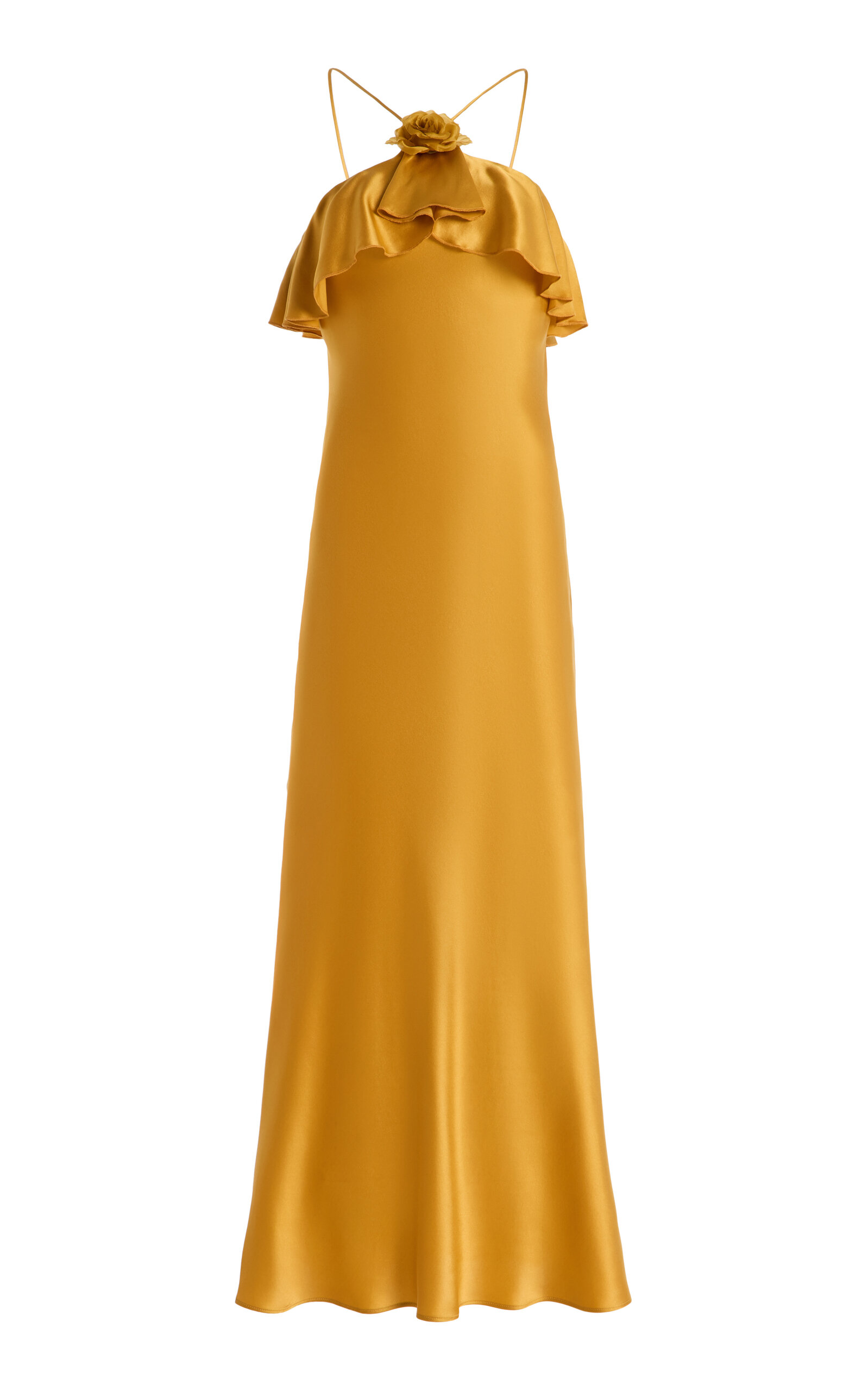 Rodarte Exclusive Ruffled Silk-Satin Halter Slip Dress