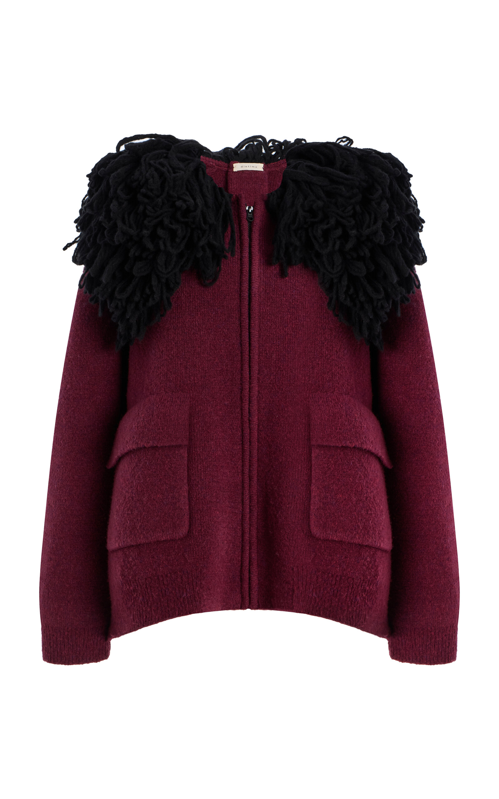 Diotima Fringed Merino Wool Bomber Jacket In Berry