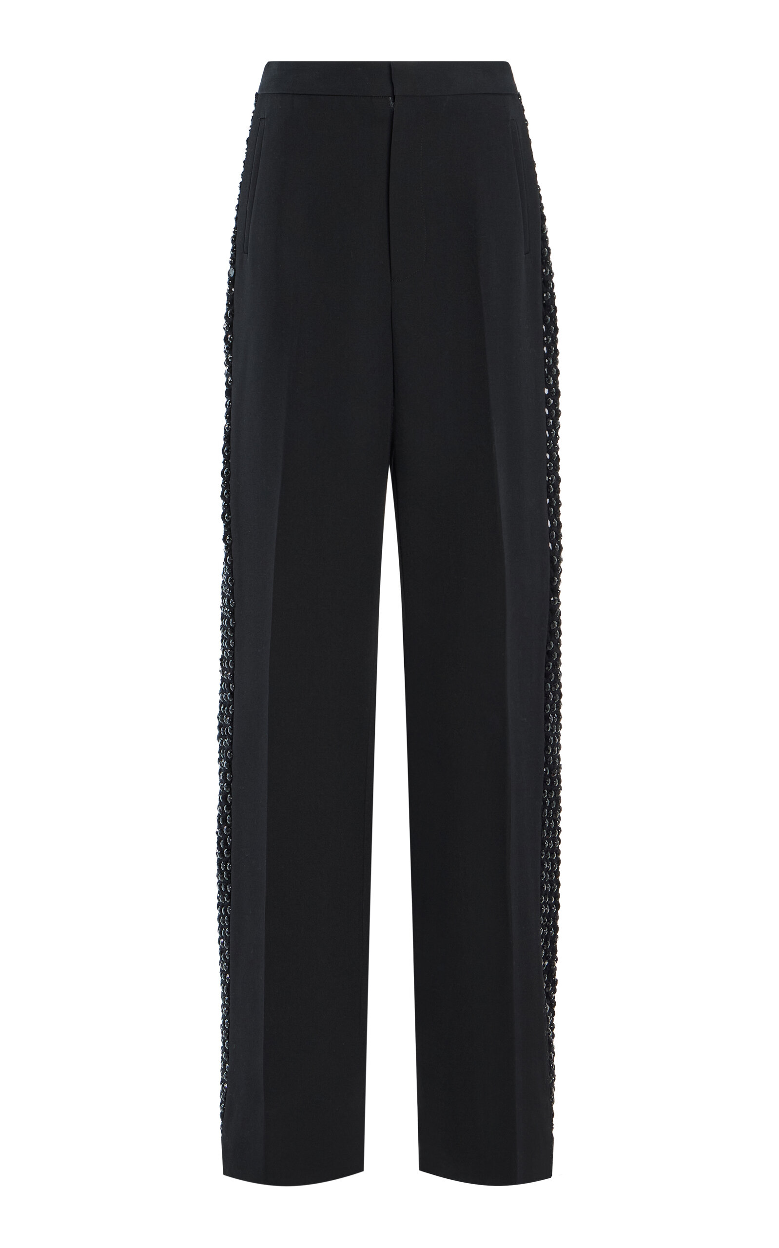 Crystal-Embellished Wool Wide-Leg Pants