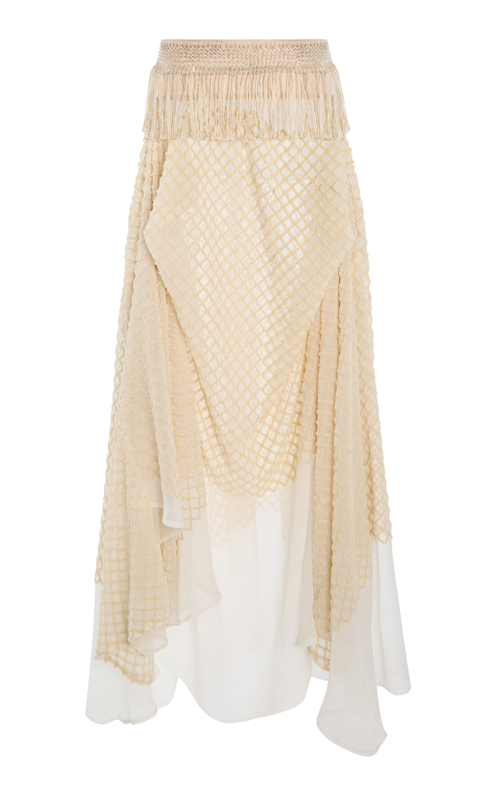 Diotima Piano Embroidered Silk Chiffon Maxi Skirt In Ivory