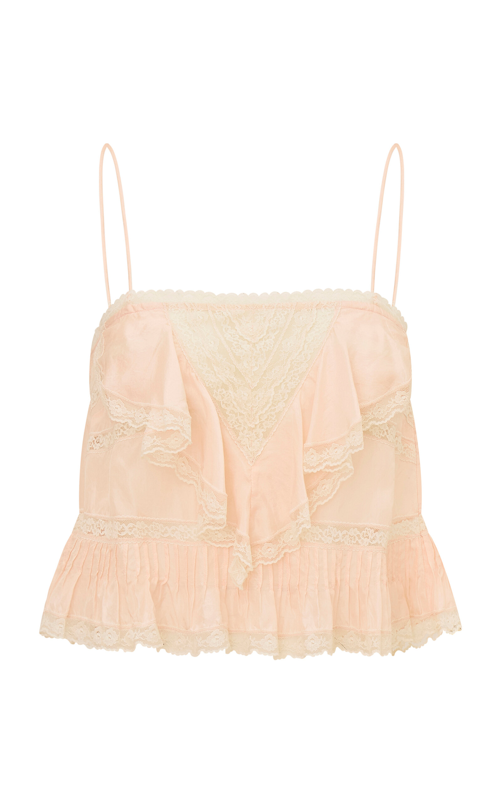 LoveShackFancy Ondeline Lace-Trimmed Silk Tank Top