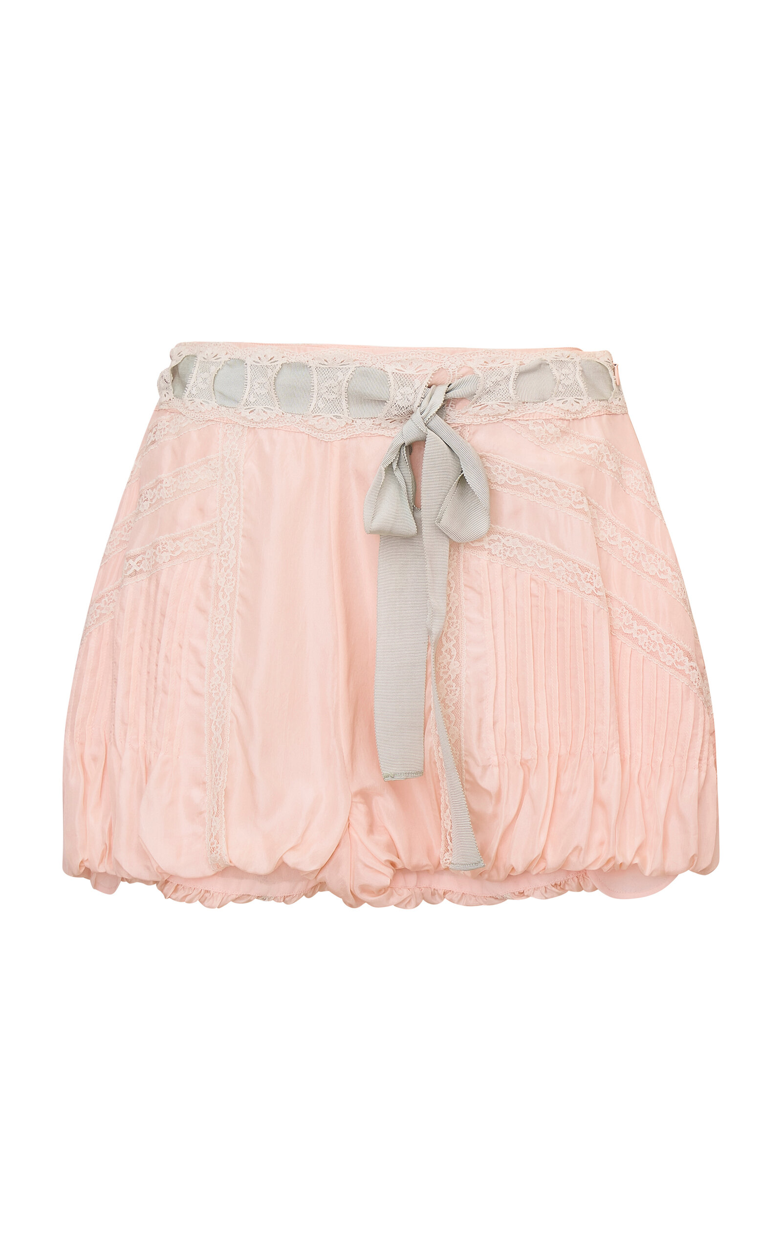 LoveShackFancy Ivania Lace-Trimmed Silk Bloomer Shorts - Pink
