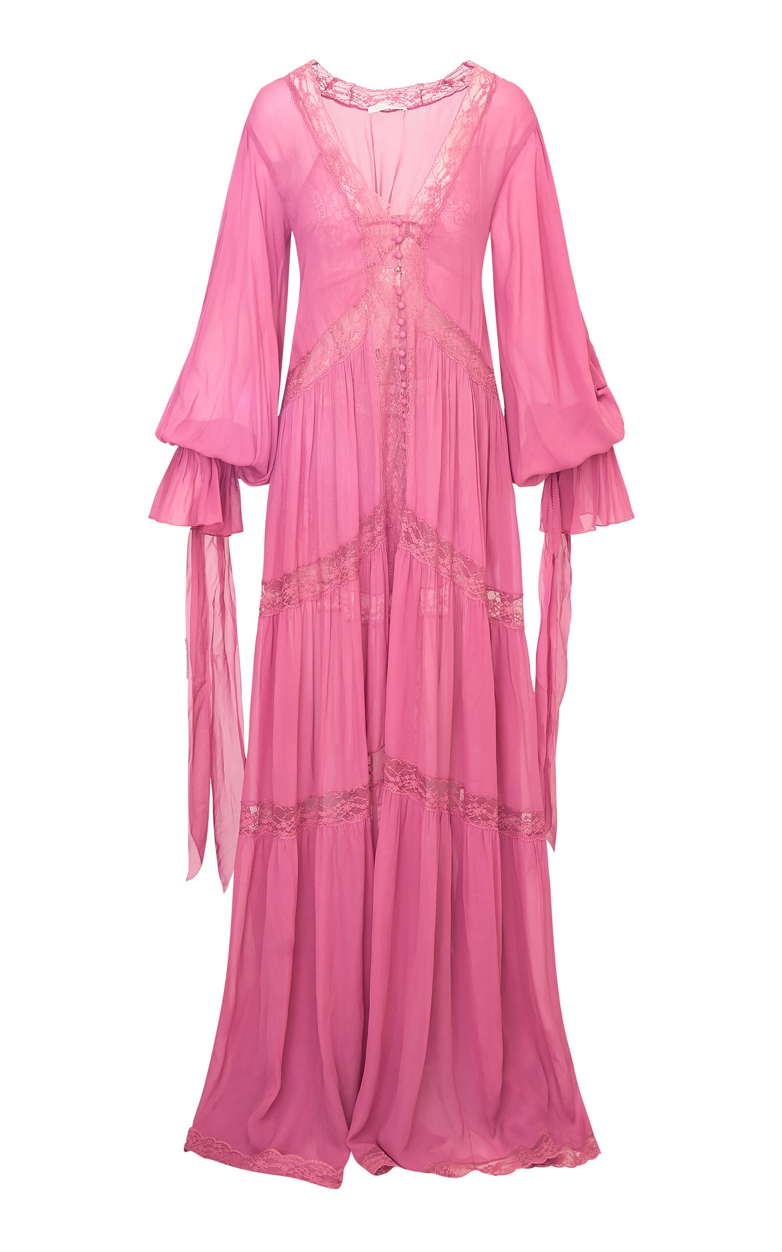 LoveShackFancy Lyvienne Lace-Trimmed Chiffon Maxi Dress