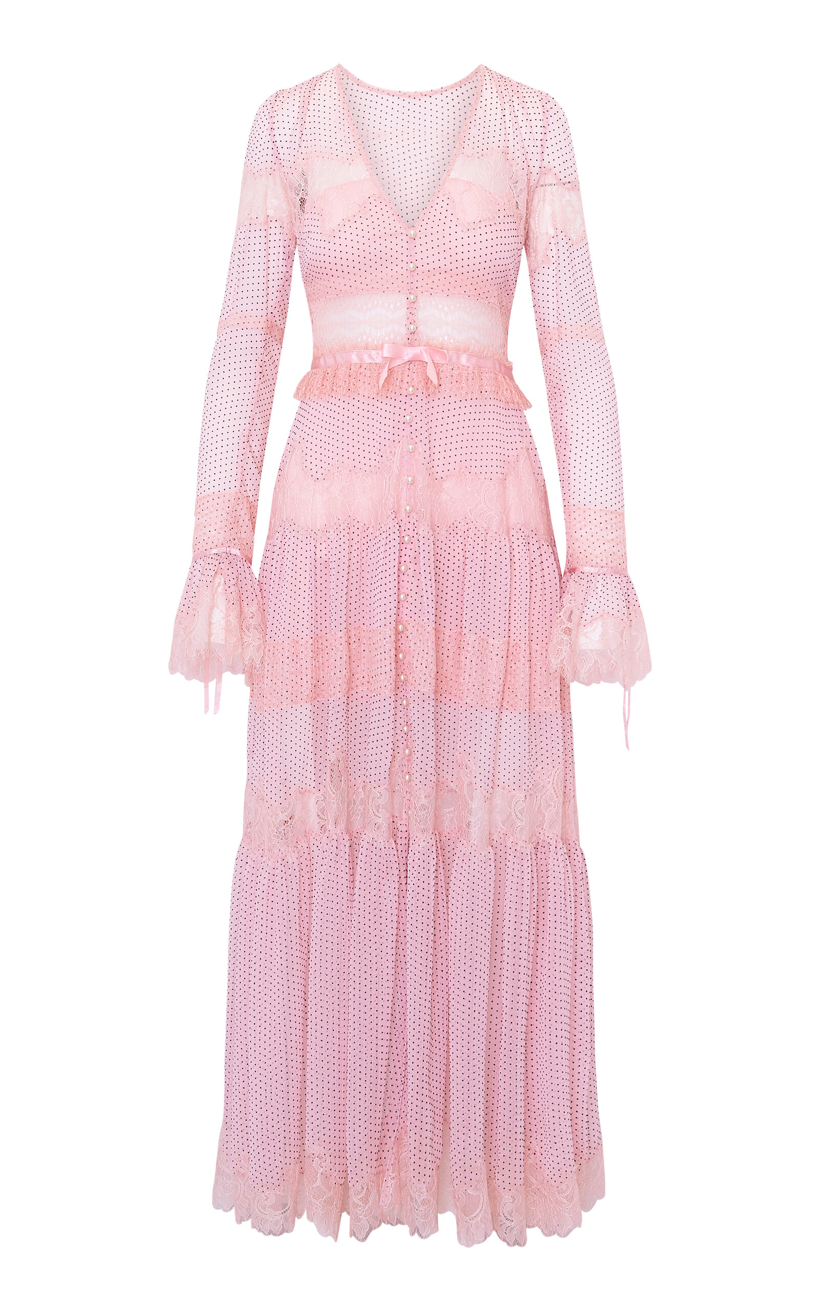 Loveshackfancy Marinetta Tiered Lace-trimmed Chiffon Maxi Dress In Light Pink