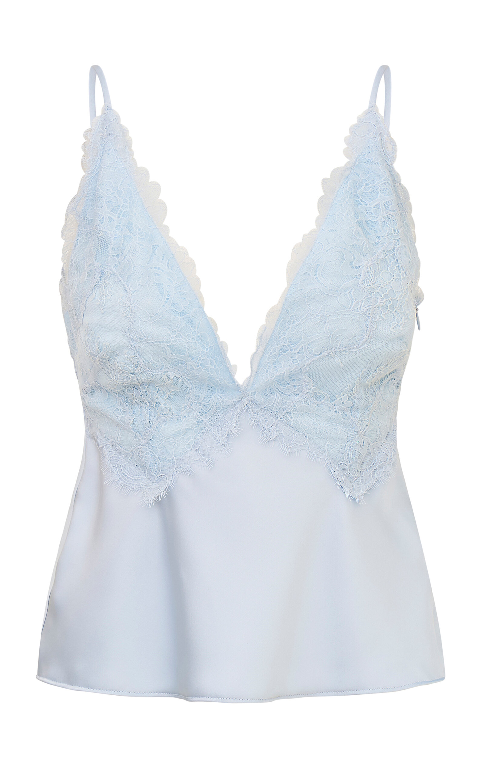 Loveshackfancy Elloryn Lace-paneled Satin Tank Top In Light Blue