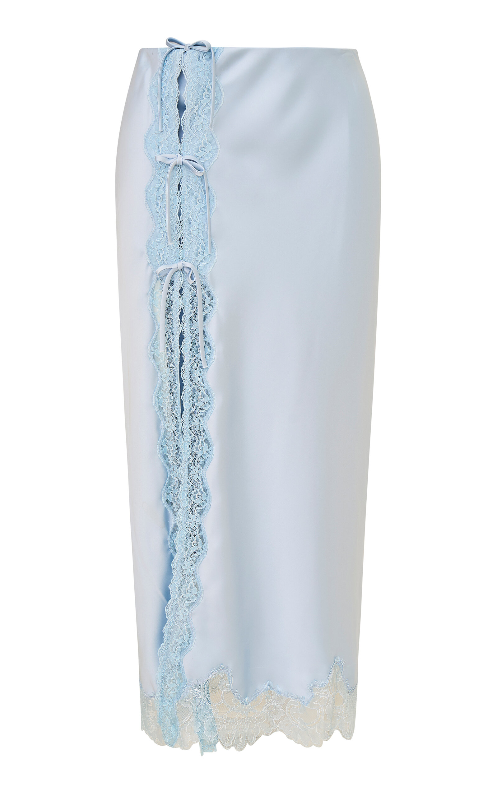 Loveshackfancy Calder Lace-trimmed Satin Midi Skirt In Light Blue