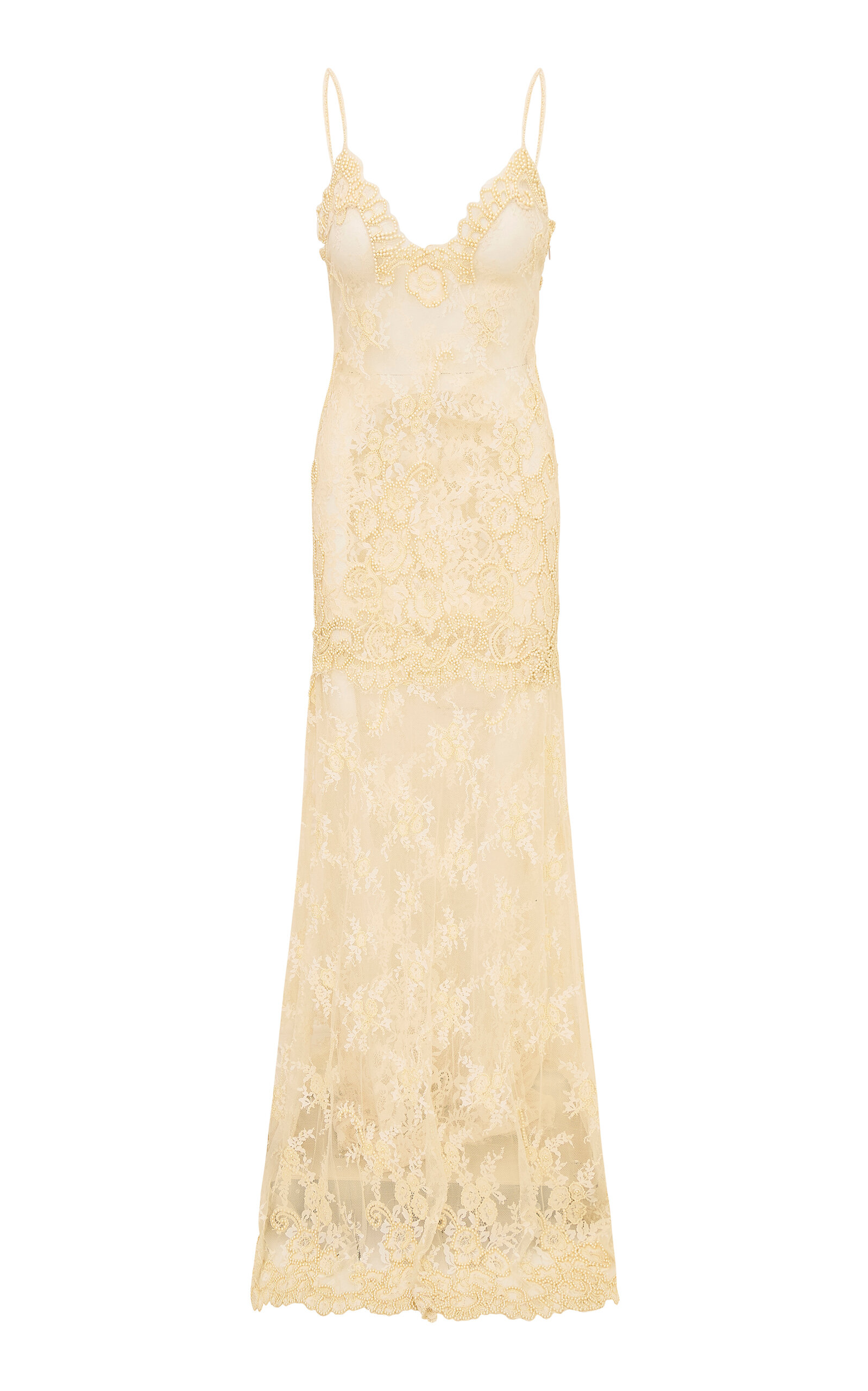 Loveshackfancy Noira Pearl-embellished Lace Maxi Dress In Ivory