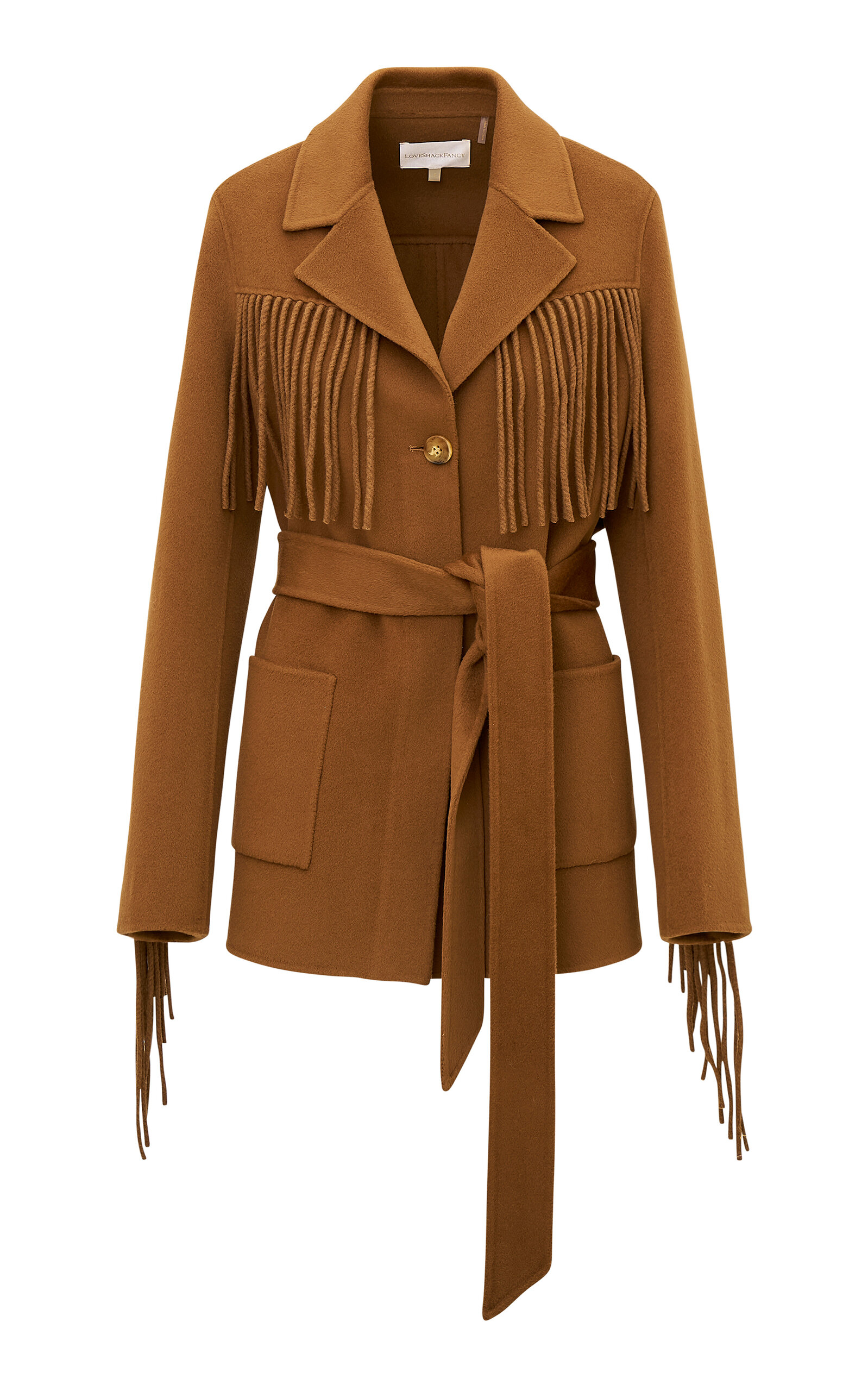 Loveshackfancy Maebella Fringed Wool Blazer In Brown