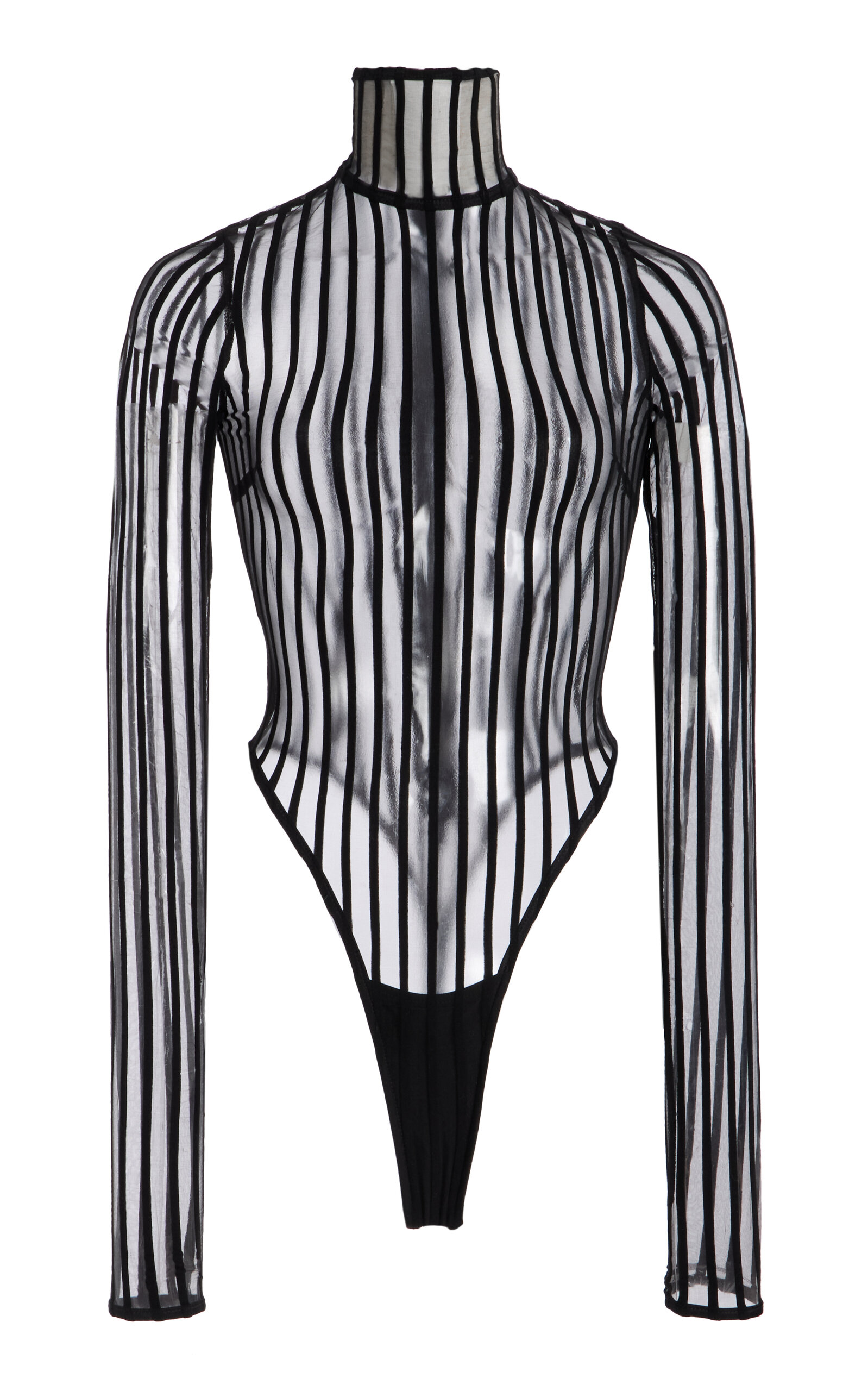 LaQuan Smith Cross Grain Mesh Turtleneck Bodysuit