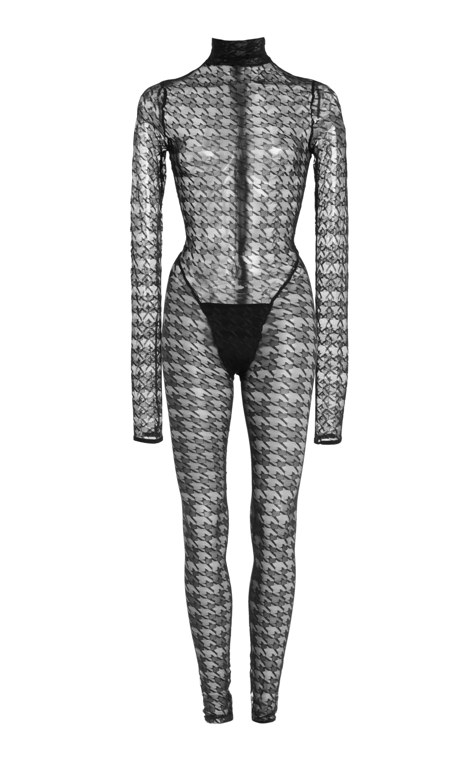 LaQuan Smith Sheer Houndstooth Jumpsuit