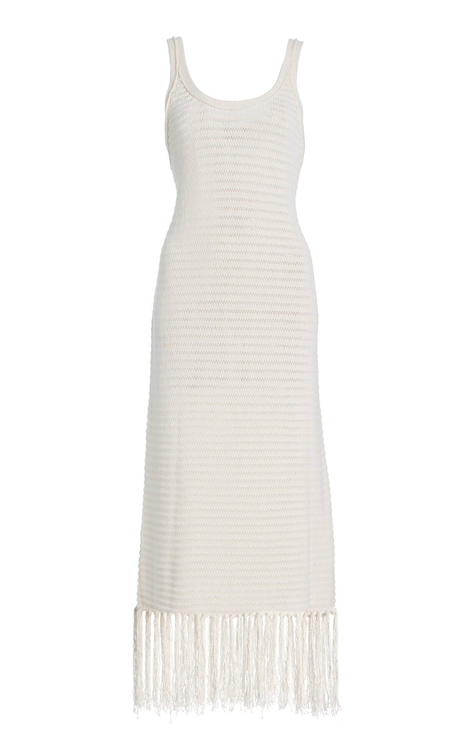 Fringed Crochet-Knit Cotton Midi Dress