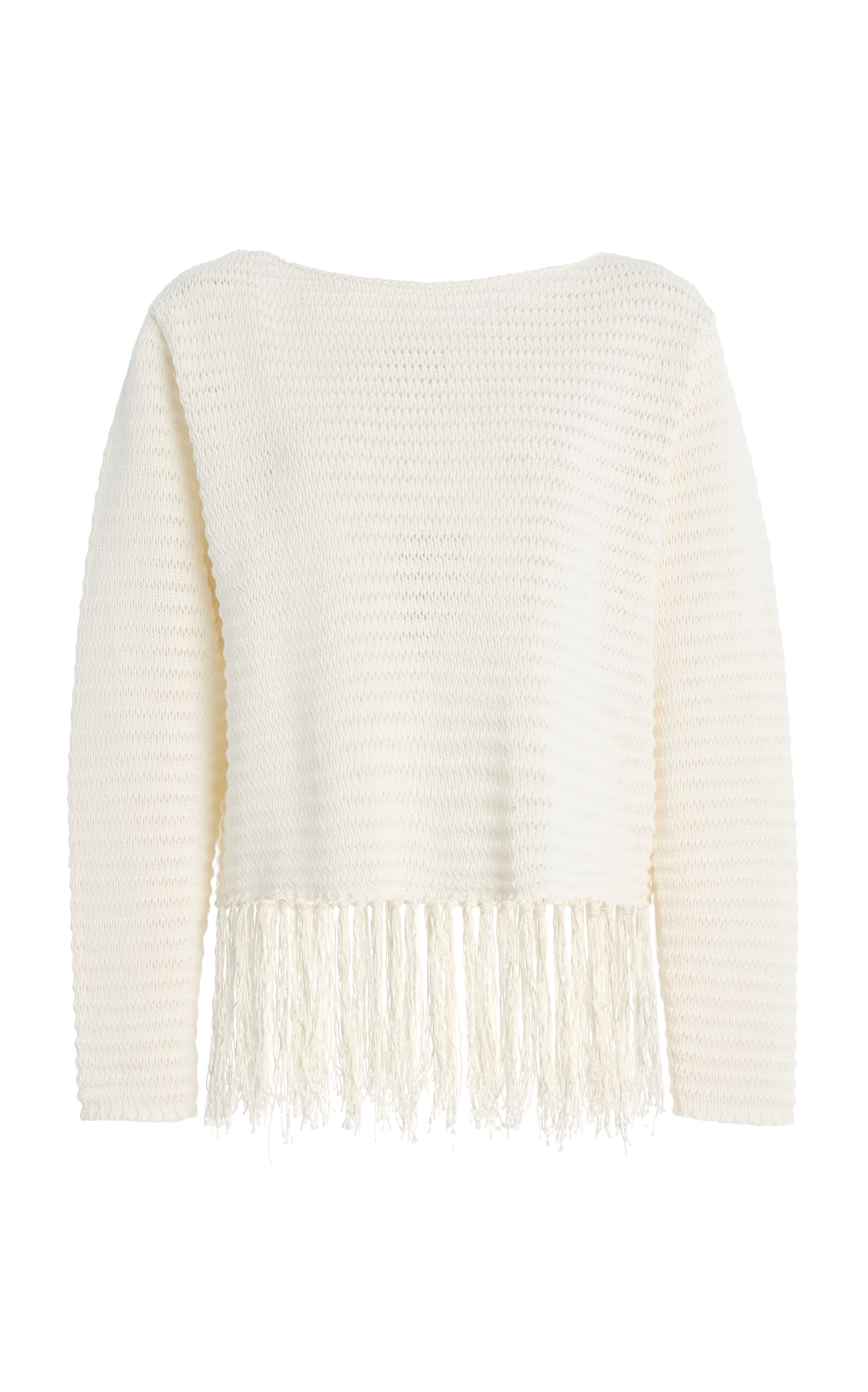 Fringed Crochet-Knit Cotton Sweater