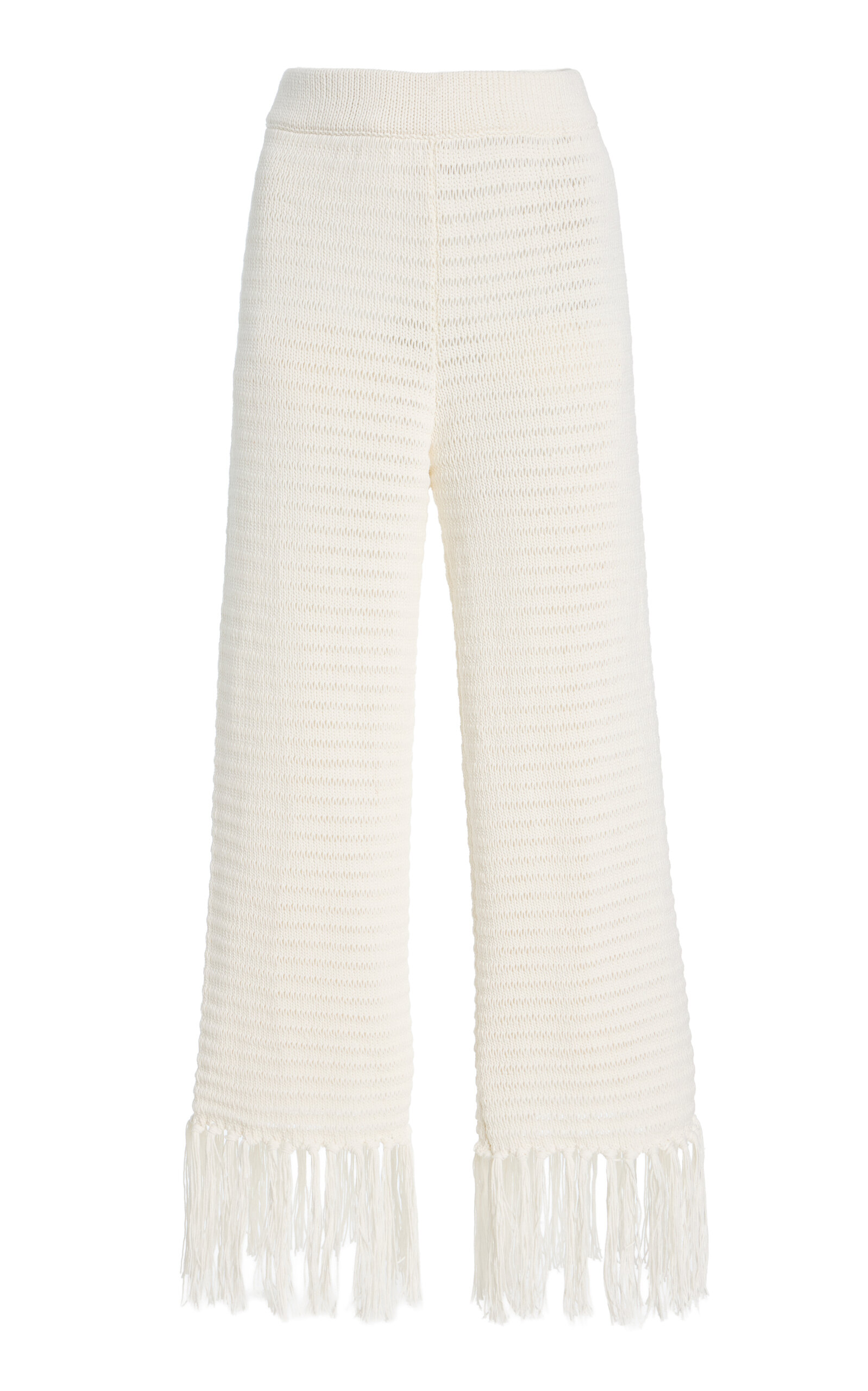 Fringed Crochet-Knit Cotton Pants