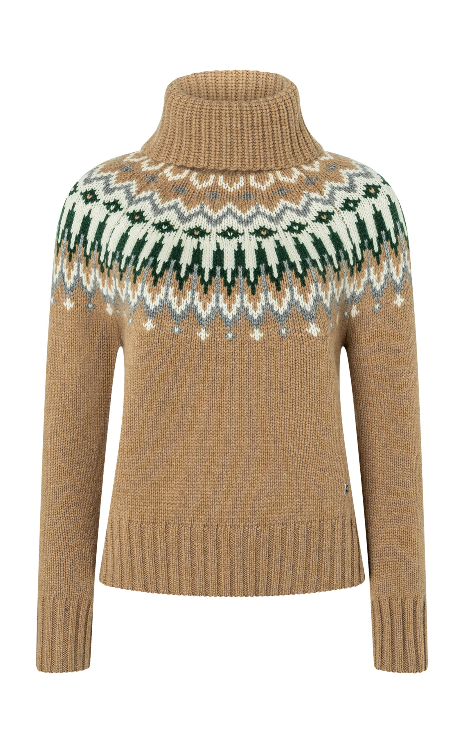 Bogner Ingrid Fair Isle Cashmere Turtleneck Sweater In Brown
