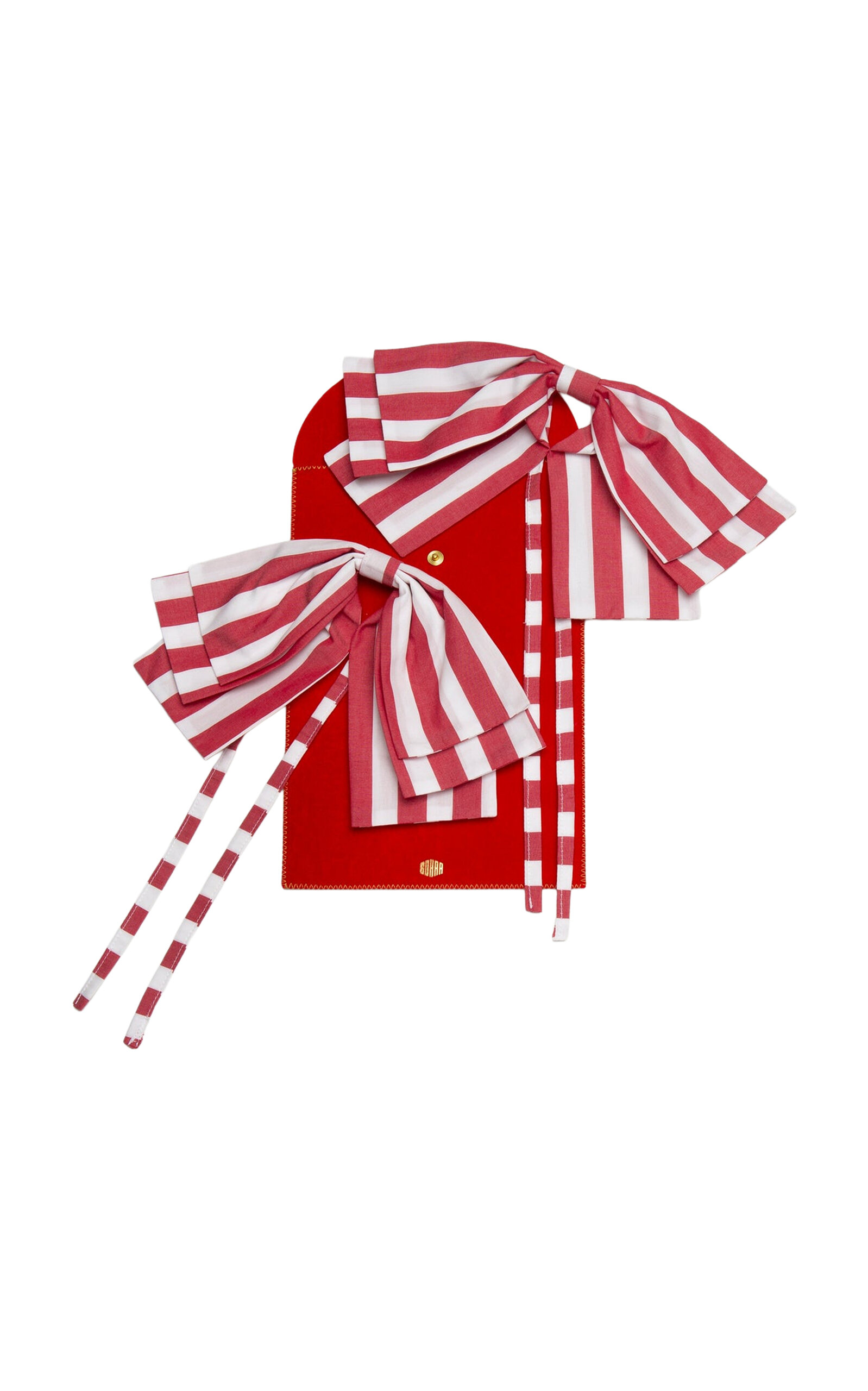 Gohar World Set-of-Two Striped Cotton-Linen Napkin Bows - Red