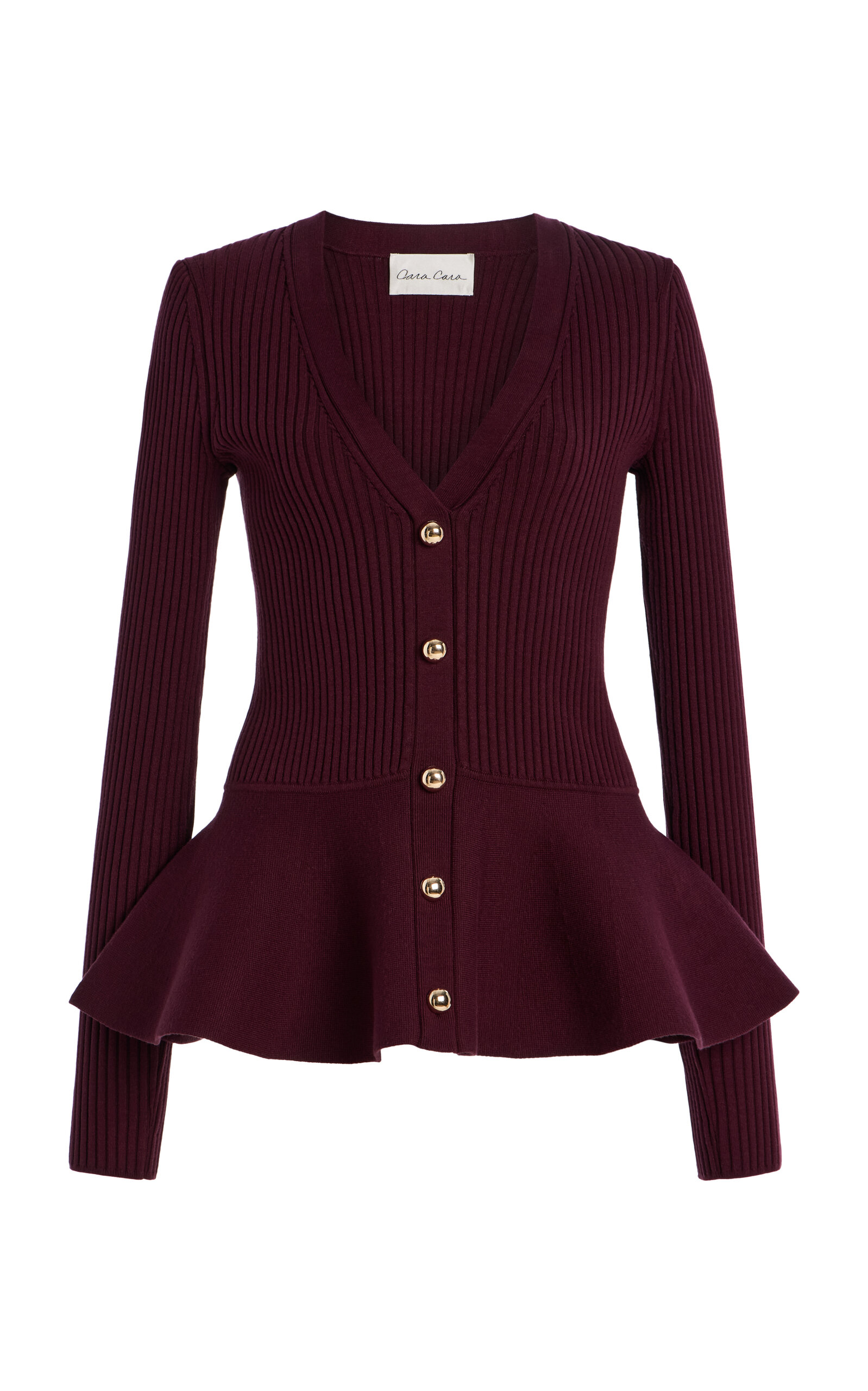 Cara Cara Viva Ribbed-knit Peplum Cardigan In Red