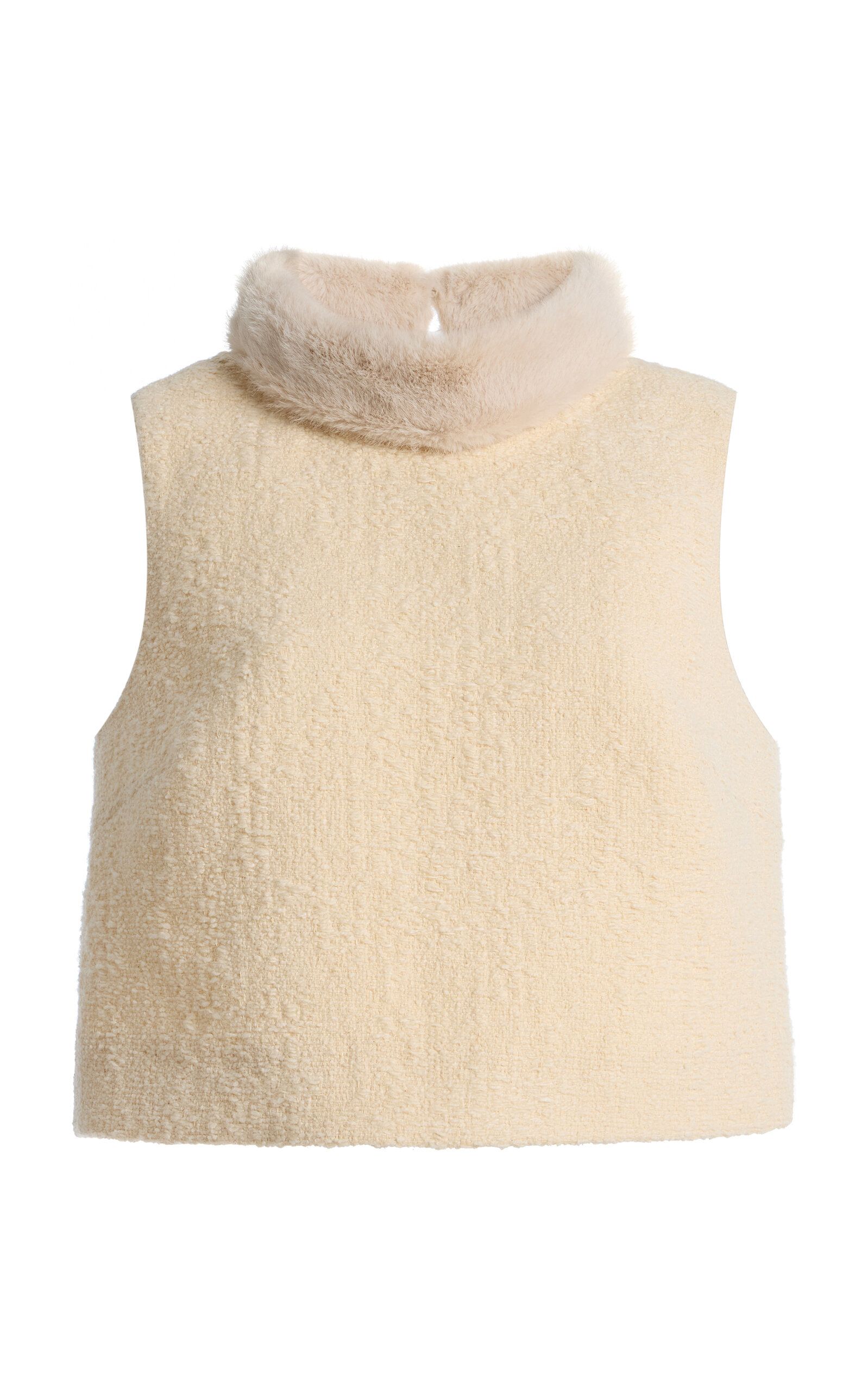 Cara Cara Gina Faux Fur-Trimmed Cotton-Wool Blend Tweed Top - White