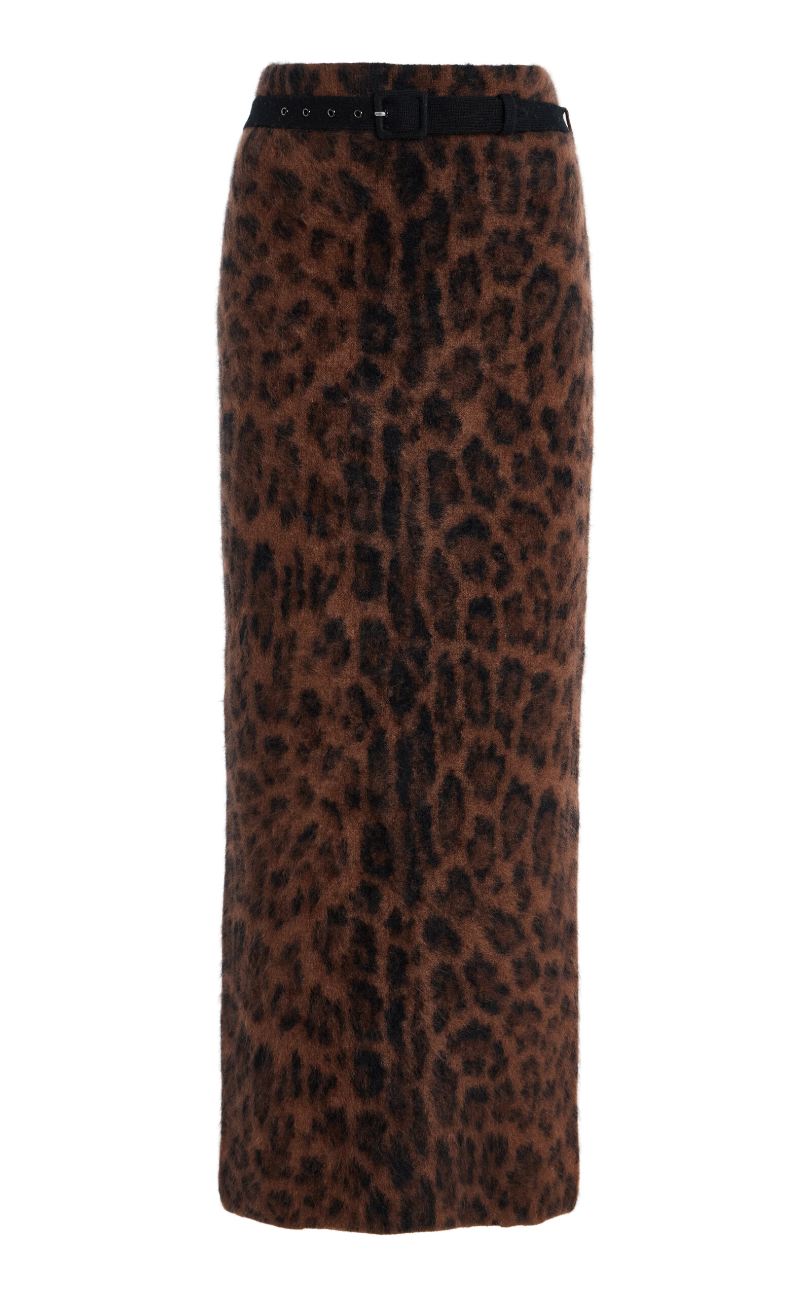 Adam Lippes Levi Belted Leopard Brushed-Cashmere Skirt
