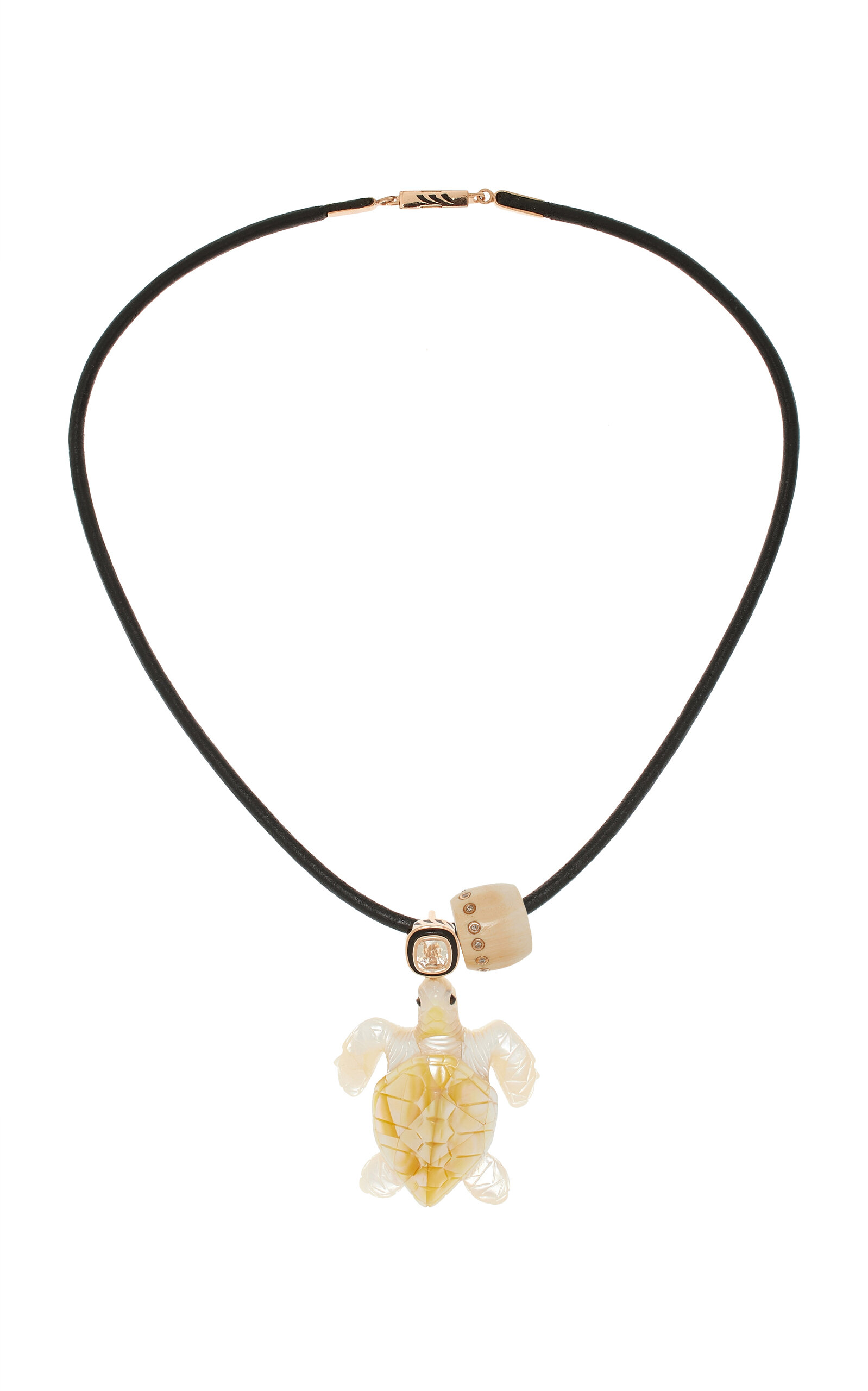 Mother-of-Pearl Turtle; Shell Leather Necklace