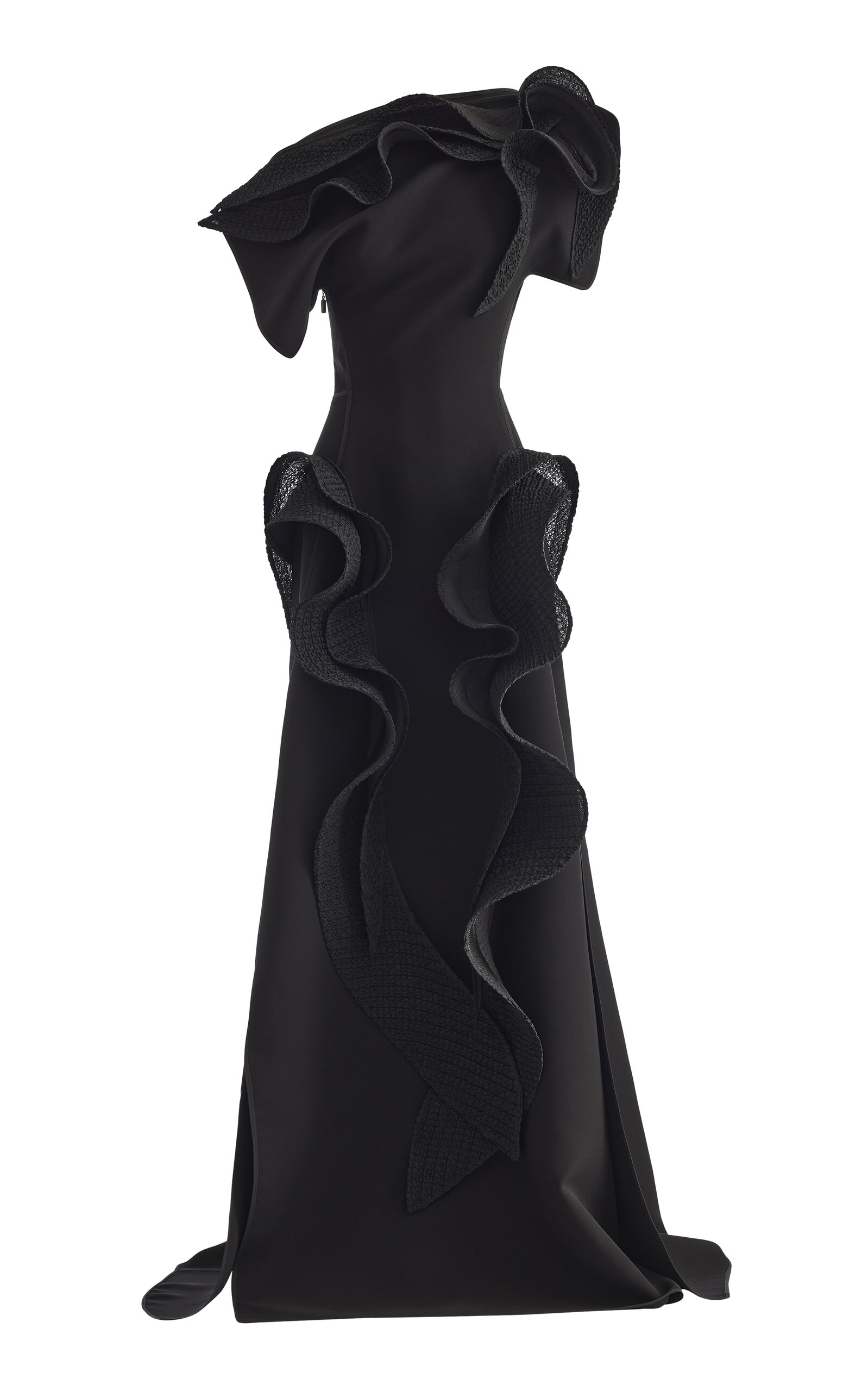 Maticevski Women's Synergies Waffled Wave Asymmetric Gown In Black
