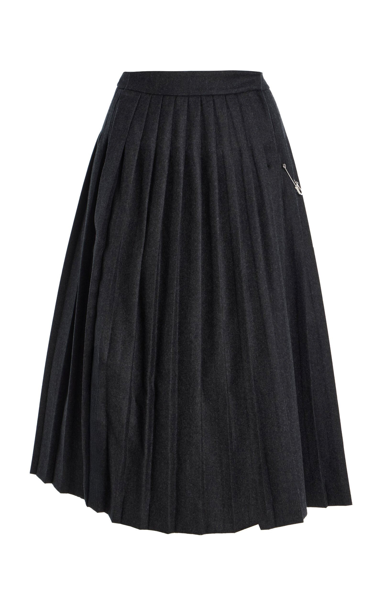Prada Pleated Wool-Flannel Midi Skirt