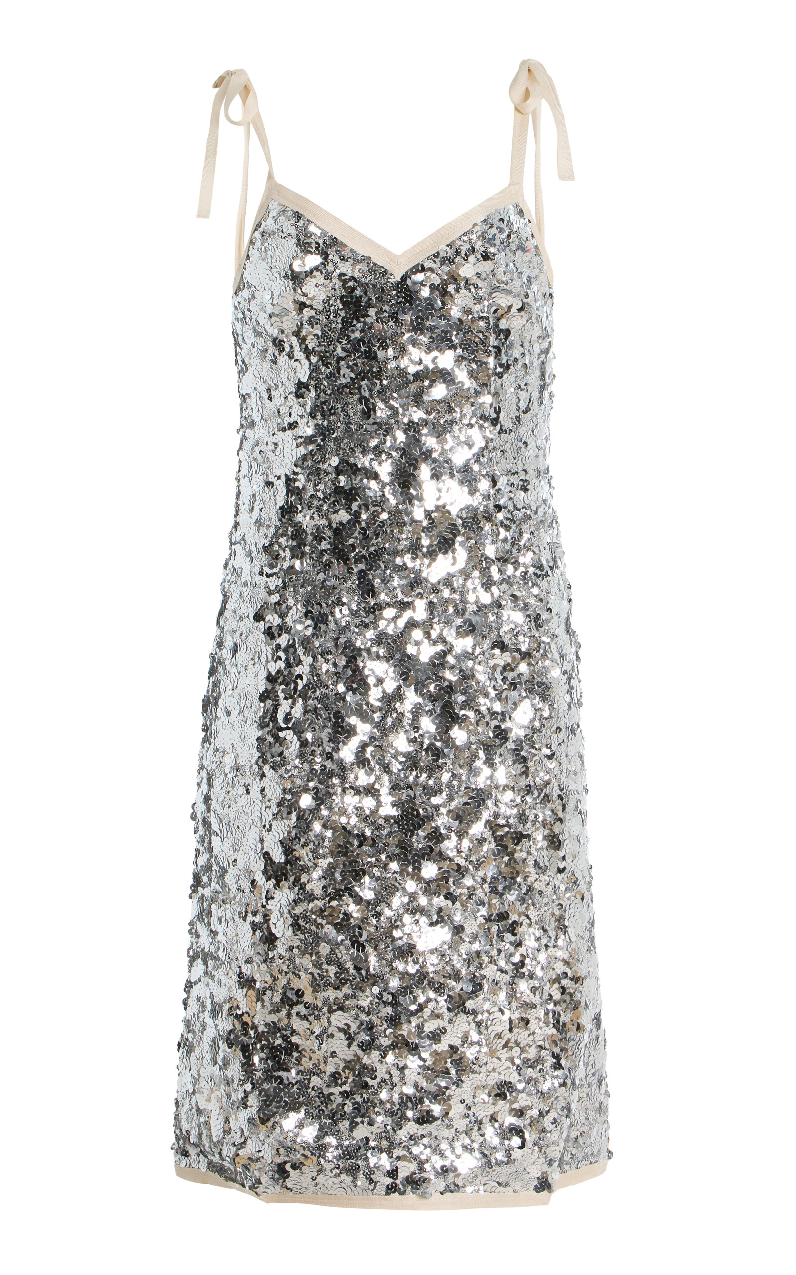 Prada Sequin Mini Dress Adjustable Straps In Silver