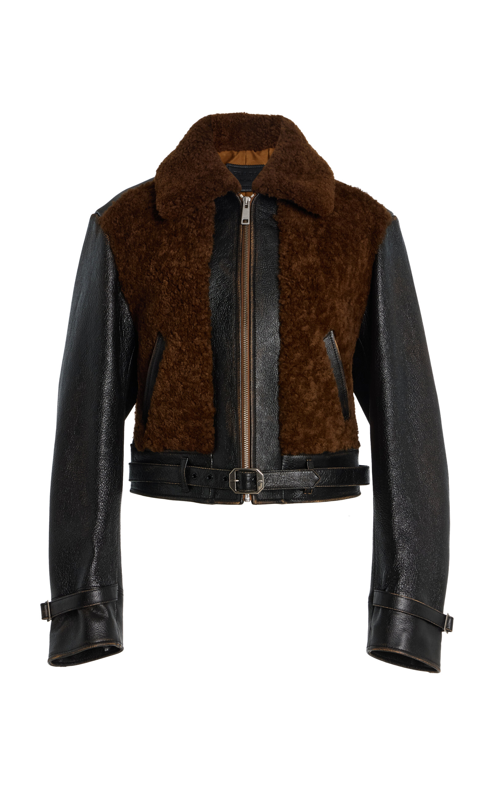 Prada Shearling-Trimmed Leather Jacket