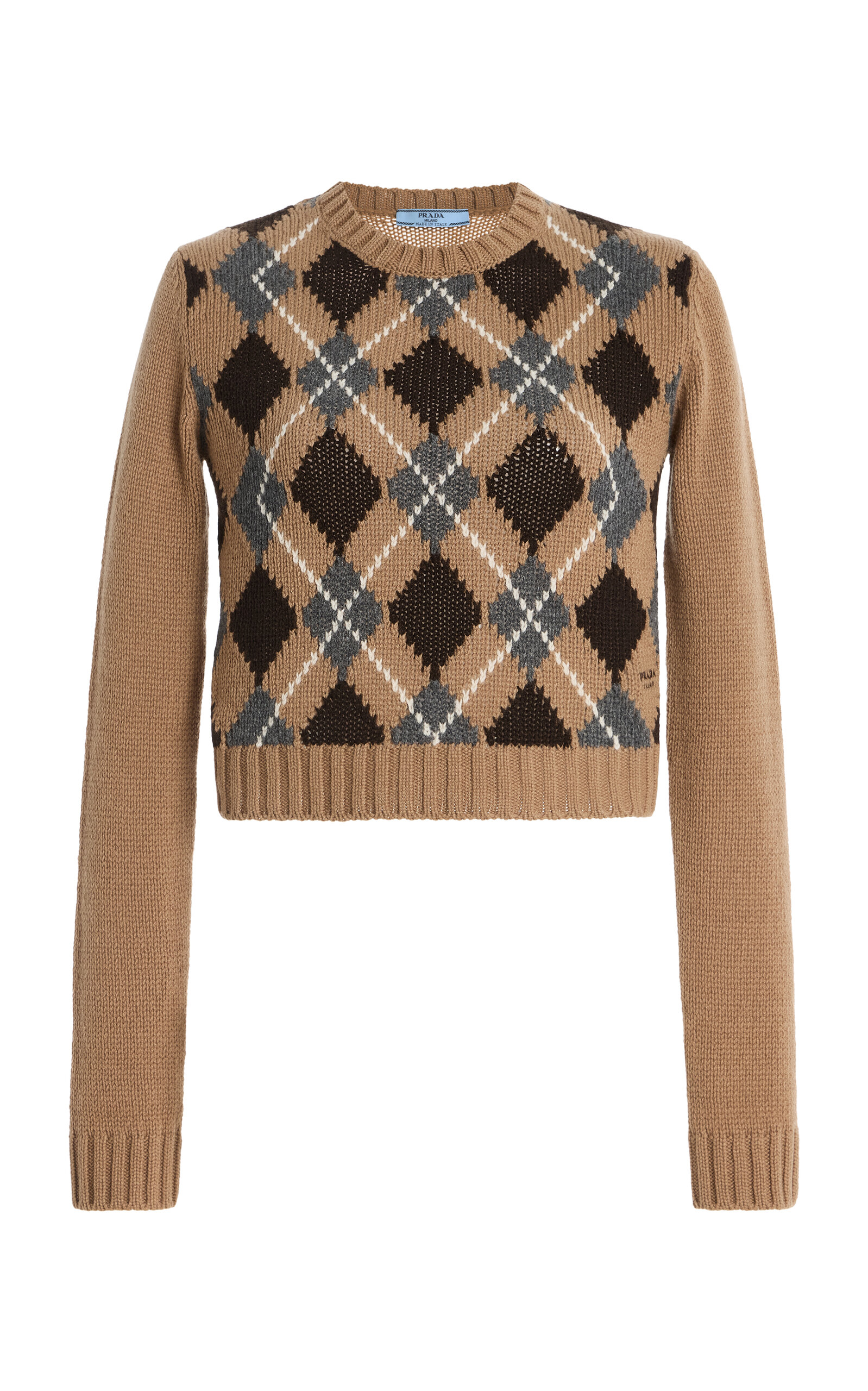 Prada Cropped Argyle Cashmere Sweater