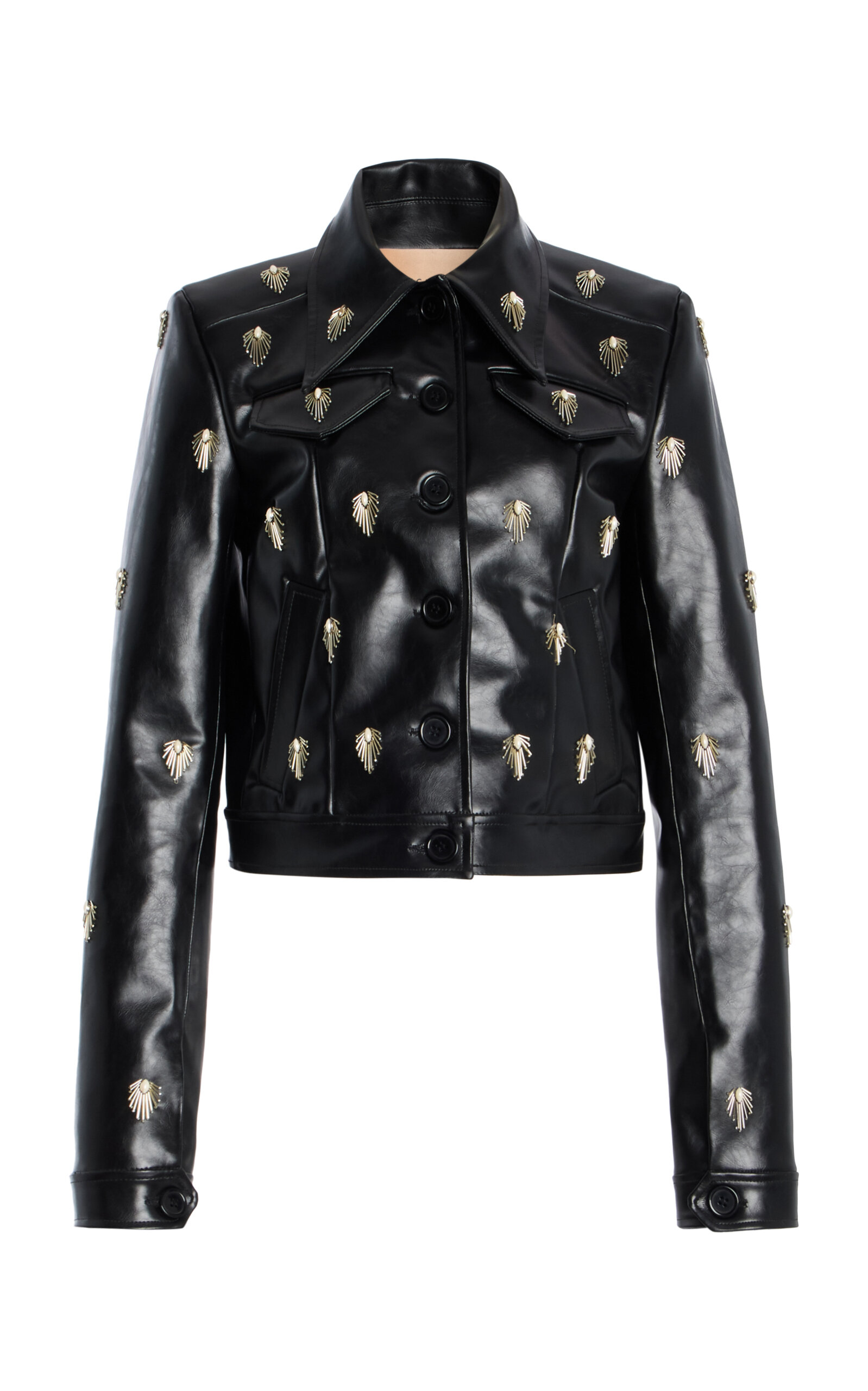 Cucculelli Shaheen Pendant Medallion Embroidered Leather Jacket In Black