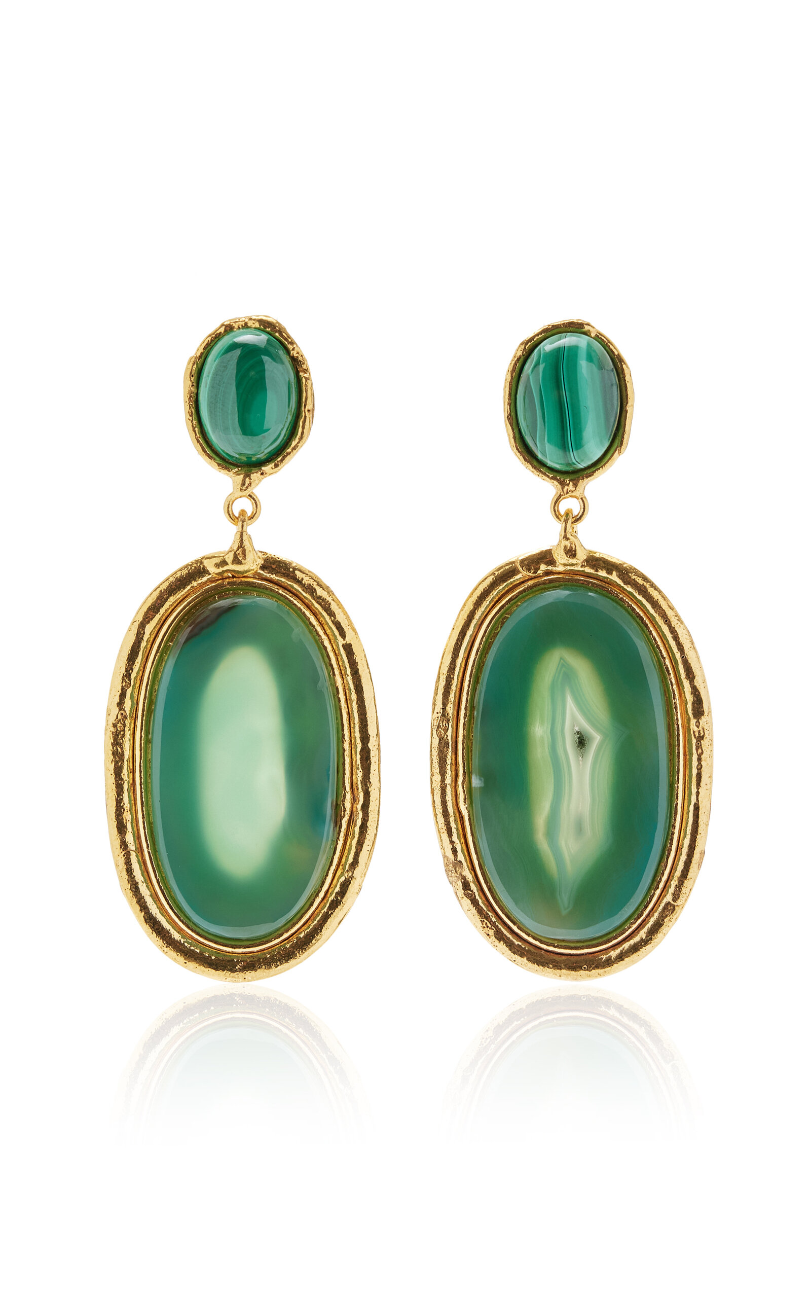 Dakota Malachite; Agate 22K Yellow Gold-Plated Earrings