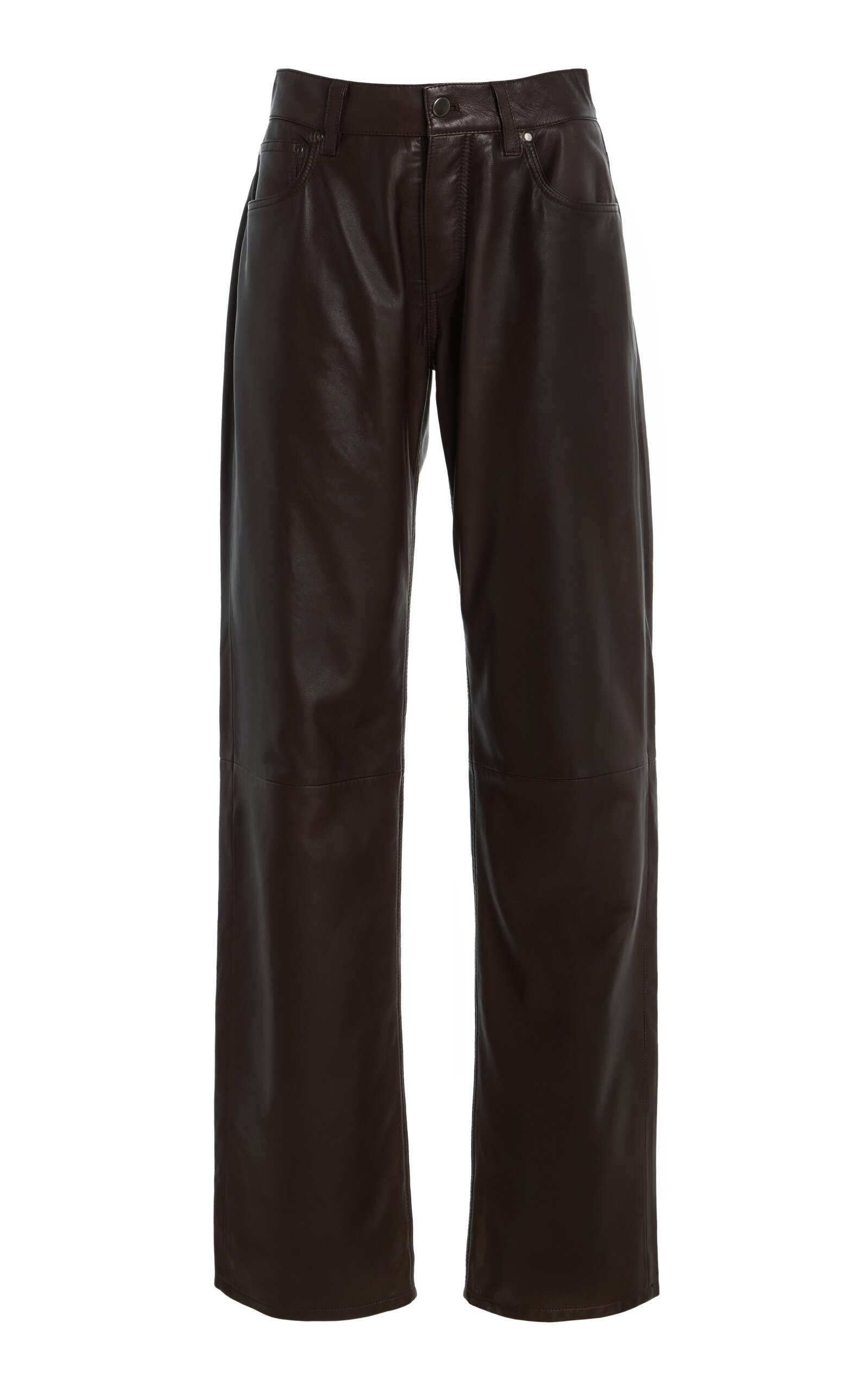 Eb Denim Low Rise Baggy Leather Pants In Brown