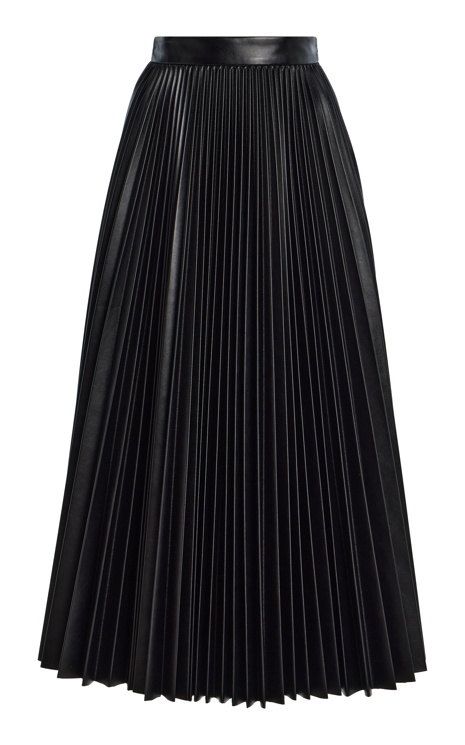 Pleated Faux-Leather Midi Skirt