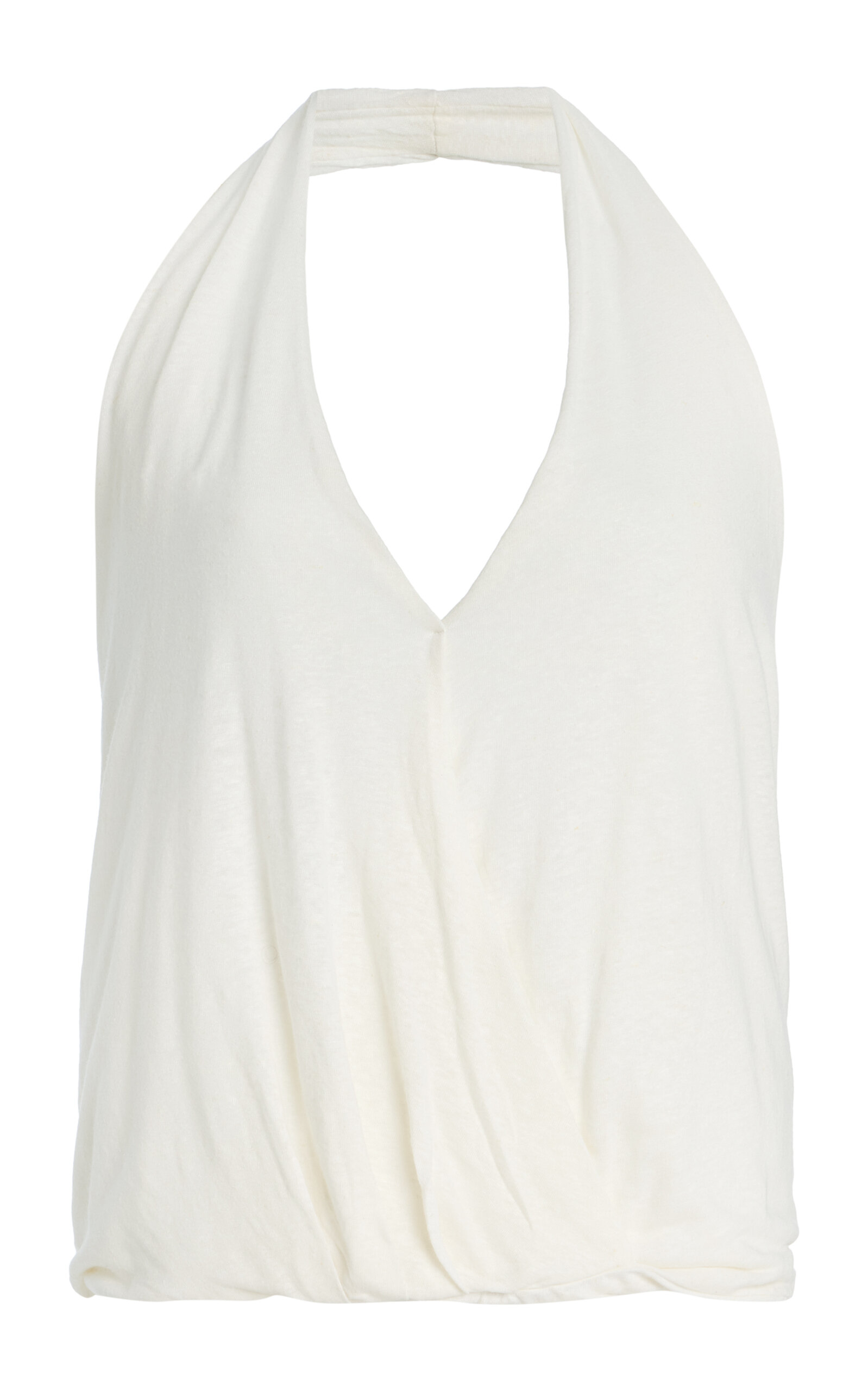 Linen-Blend Jersey Wrap Halter Top