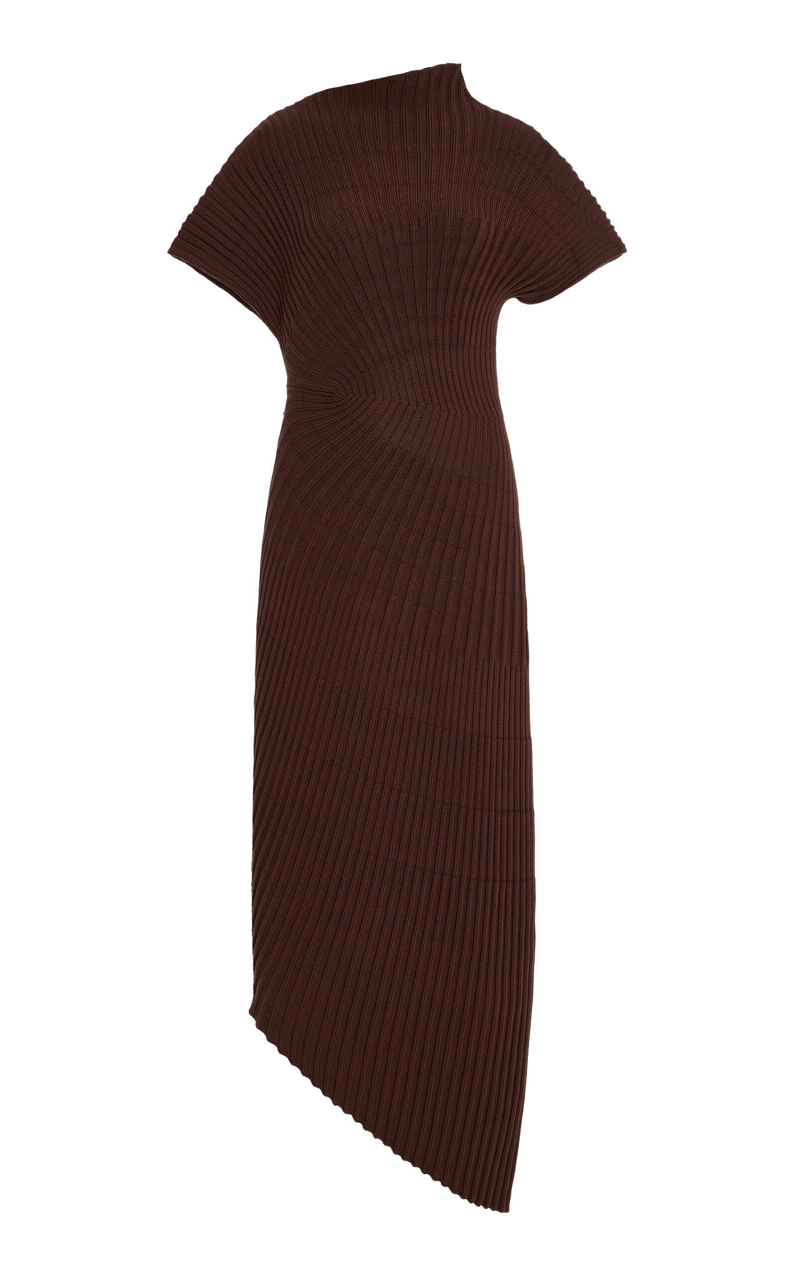 Cult Gaia Chrysta Asymmetric Ribbed Cotton Midi Dress In Brown